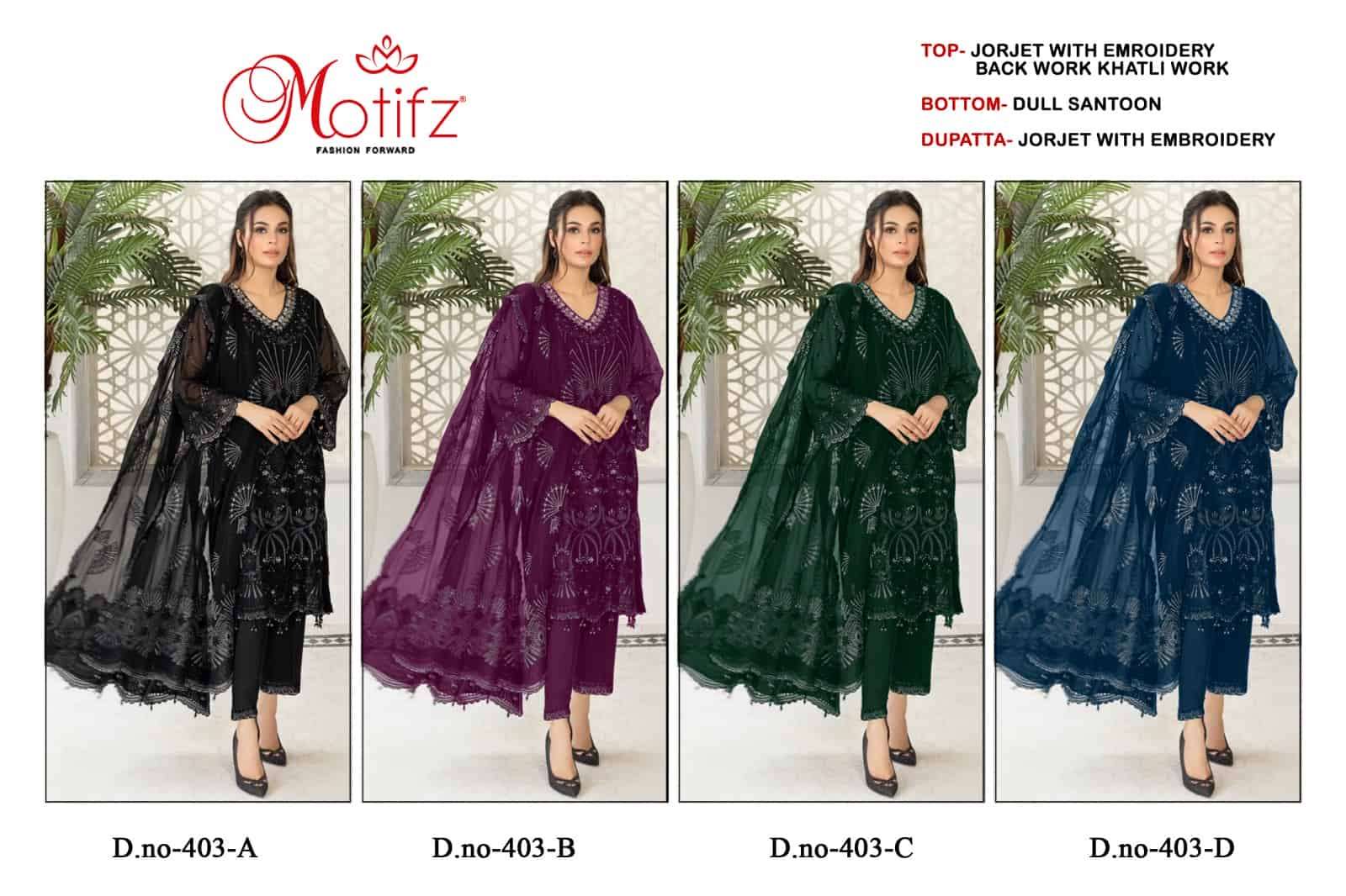Motifz 403 Colors Pakistani Exclusive Designer Style Party wear Suit Wholesalers view 5