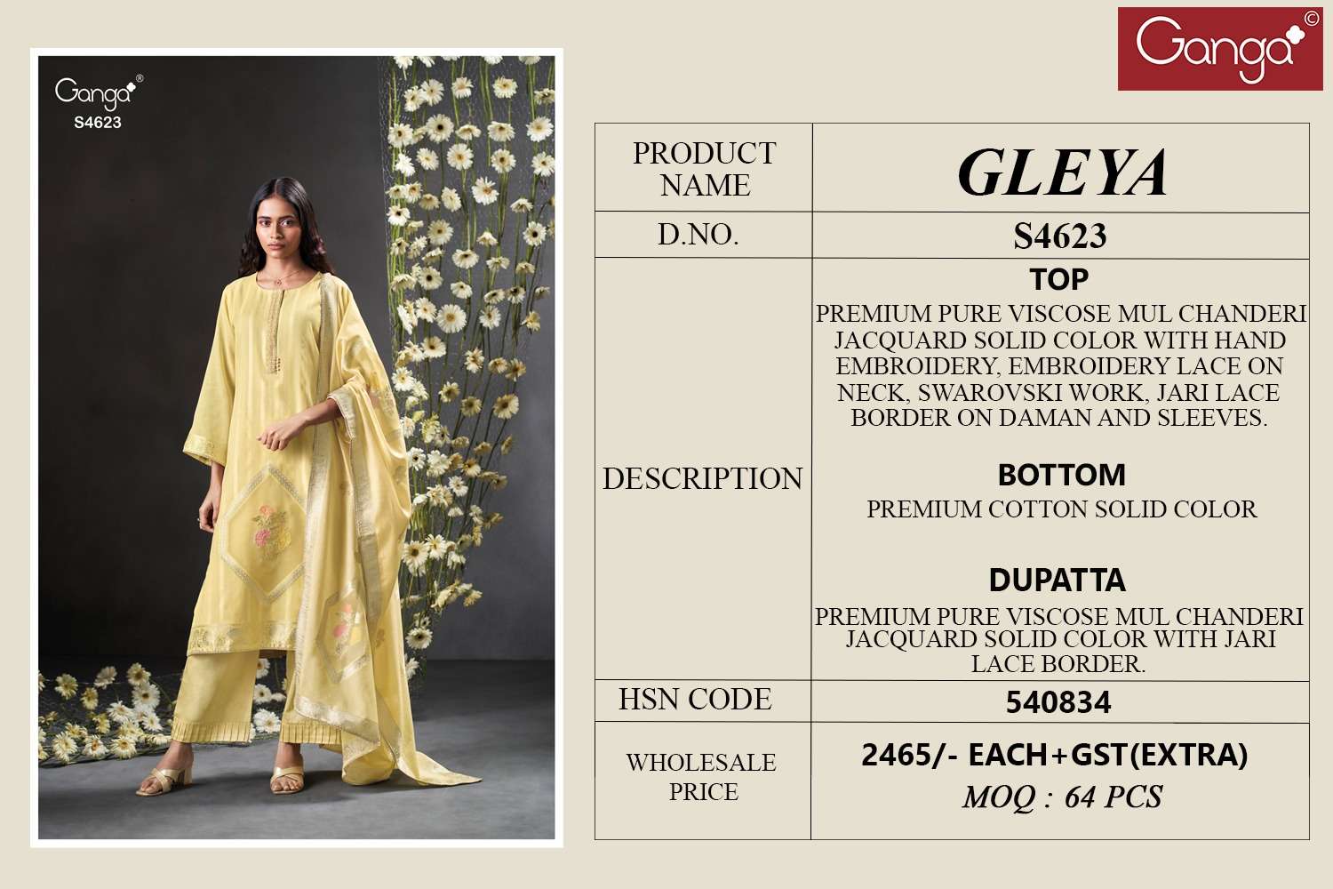 Ganga Fashion Gleya 4623 Designer Chanderi Jacquard Suit Latest Collection view 2