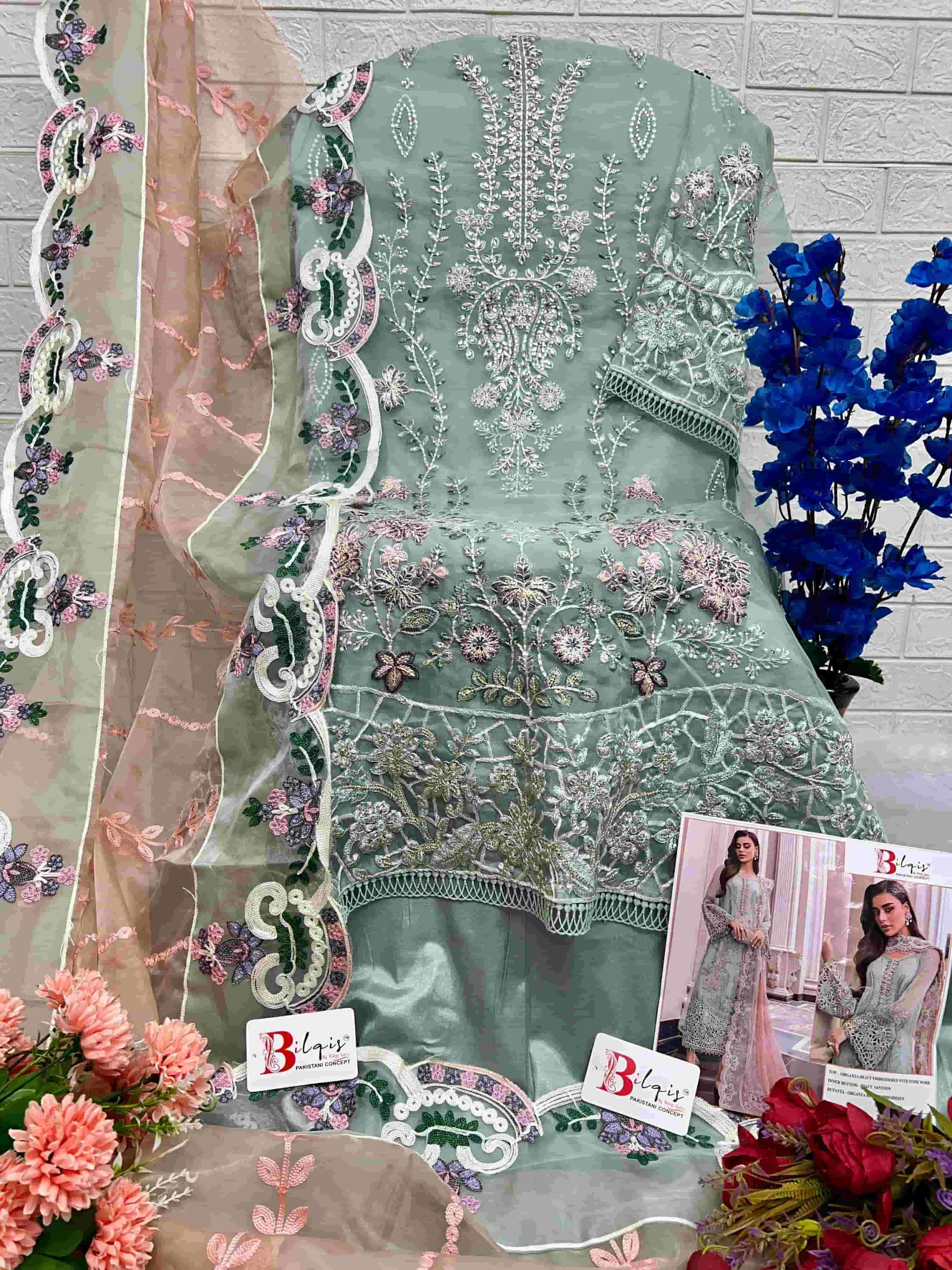 Bilqish B 28 Colors Pakistani Organza Embroidered Dress Wholesalers view 9