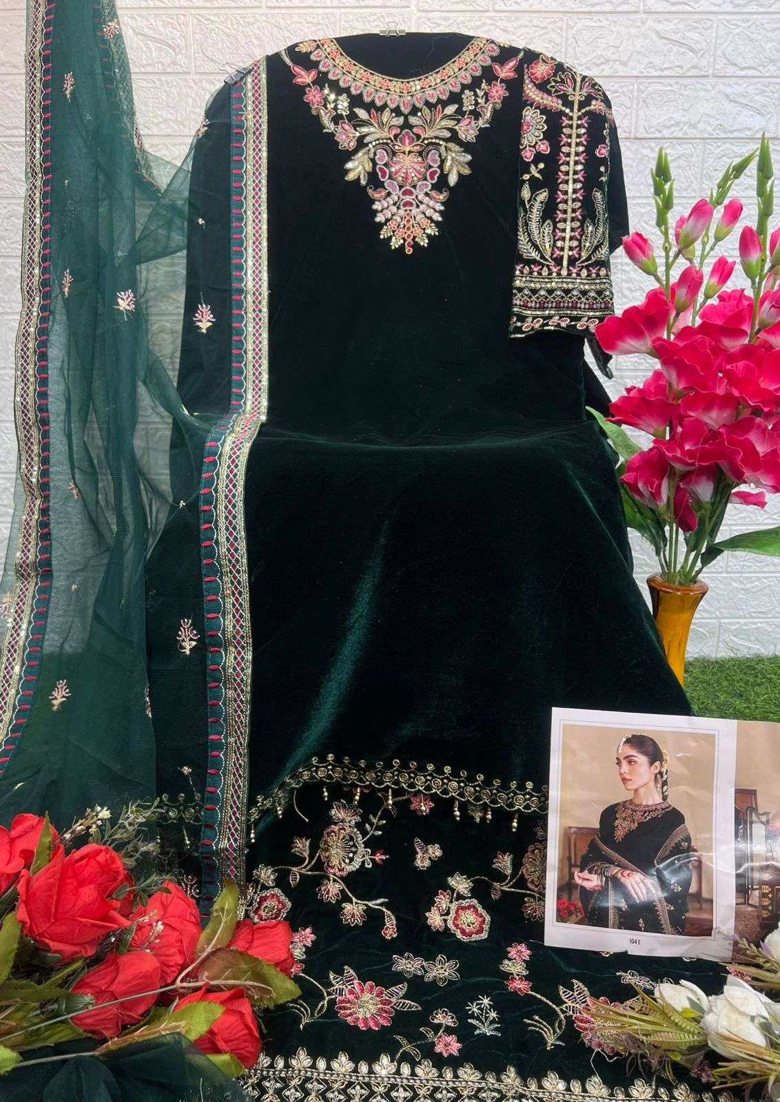 Deepsy D 104 E Pakistani Style Designer Velvet Embroidered Suit Exporter view 2