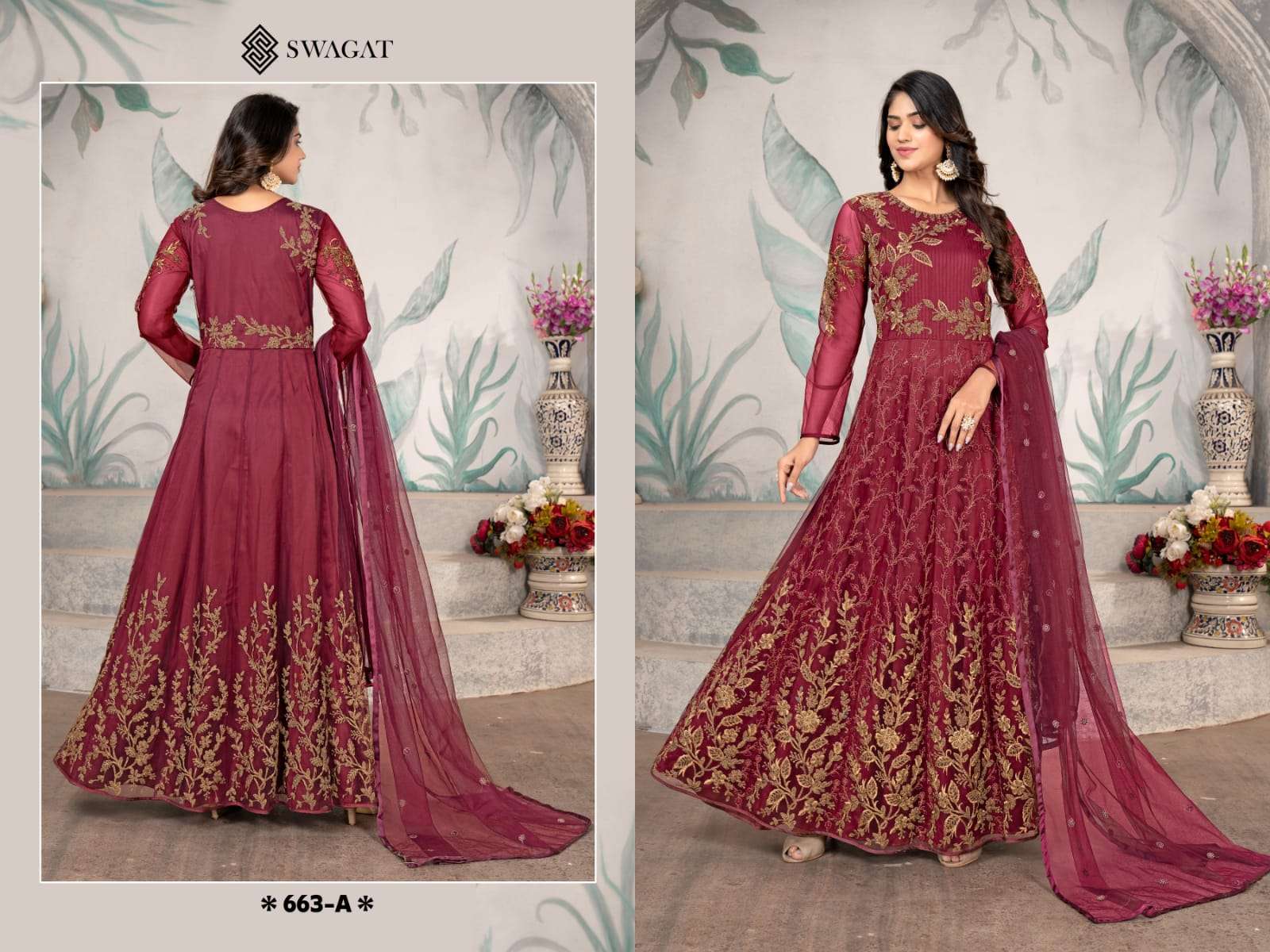 Swagat 663 Colors Fancy Net Latest Partywear Gown view 4