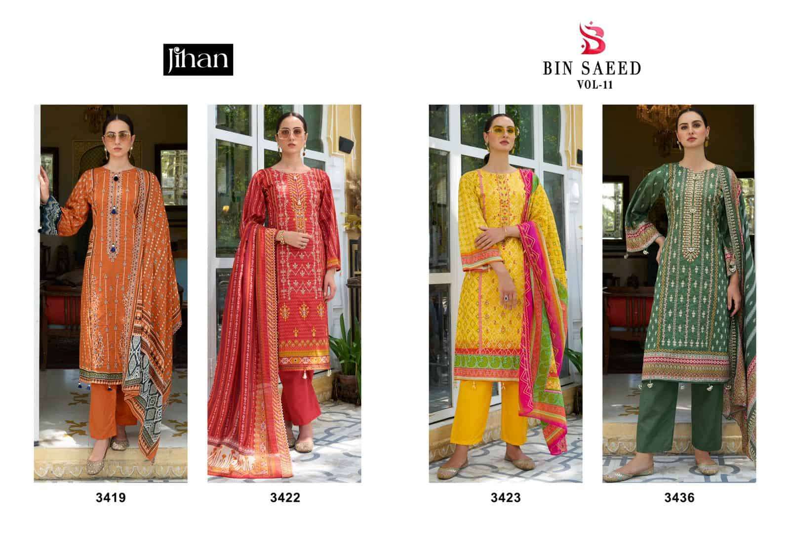 Jihan Bin Saeed Lawn Collection Vol 11 Fancy Designer Cotton Salwar Kameez Wholesalers view 6