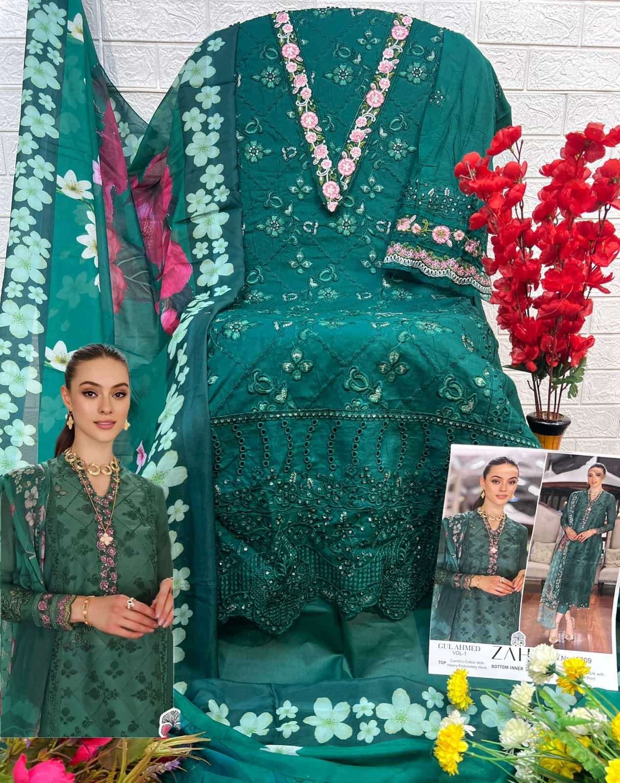 Zaha 10309 Embroidered Cotton Unstitched Suit view 3
