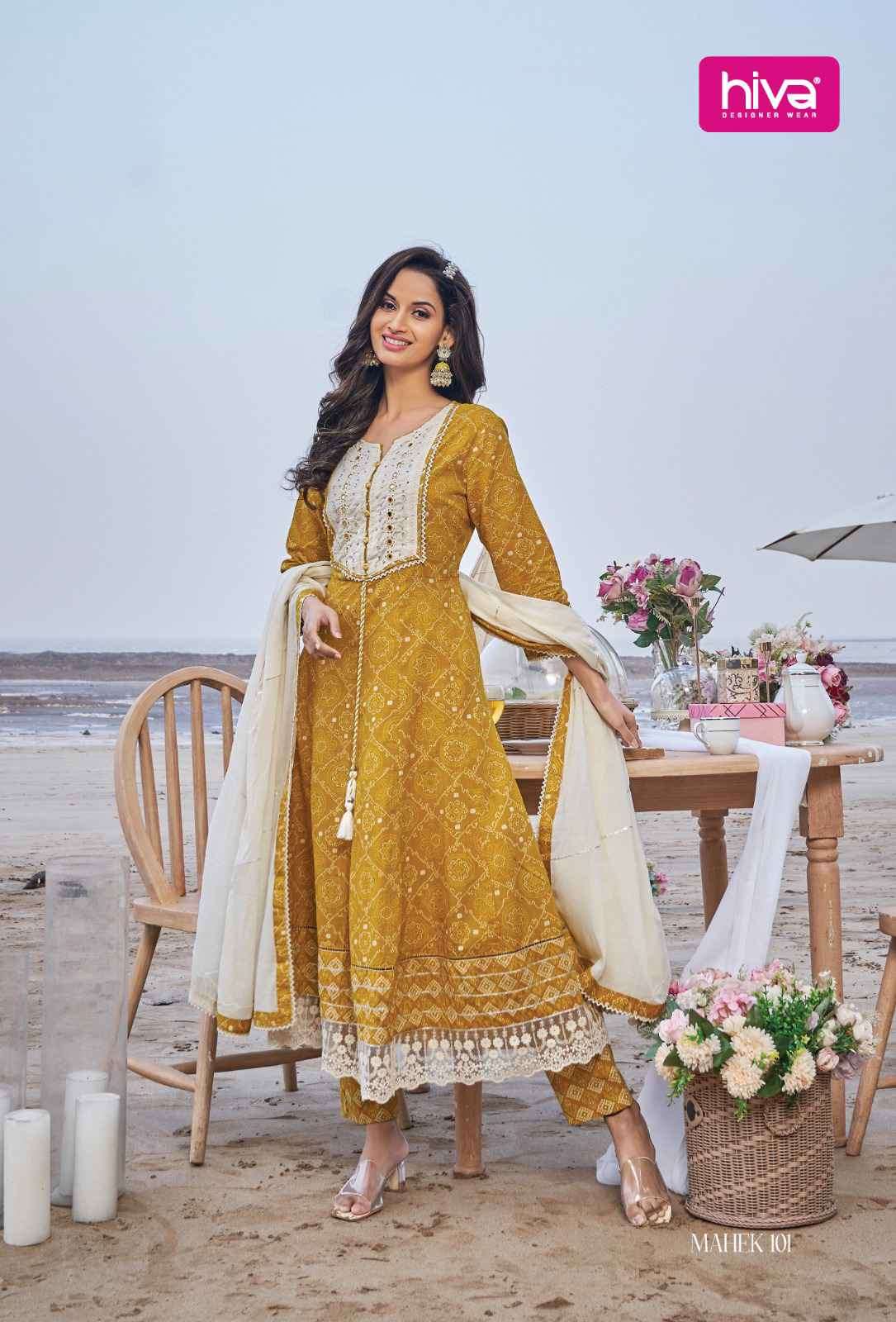 Hiva Mahek Pure Cotton Exclusive Anarkali Style Dress Combo Designs view 3