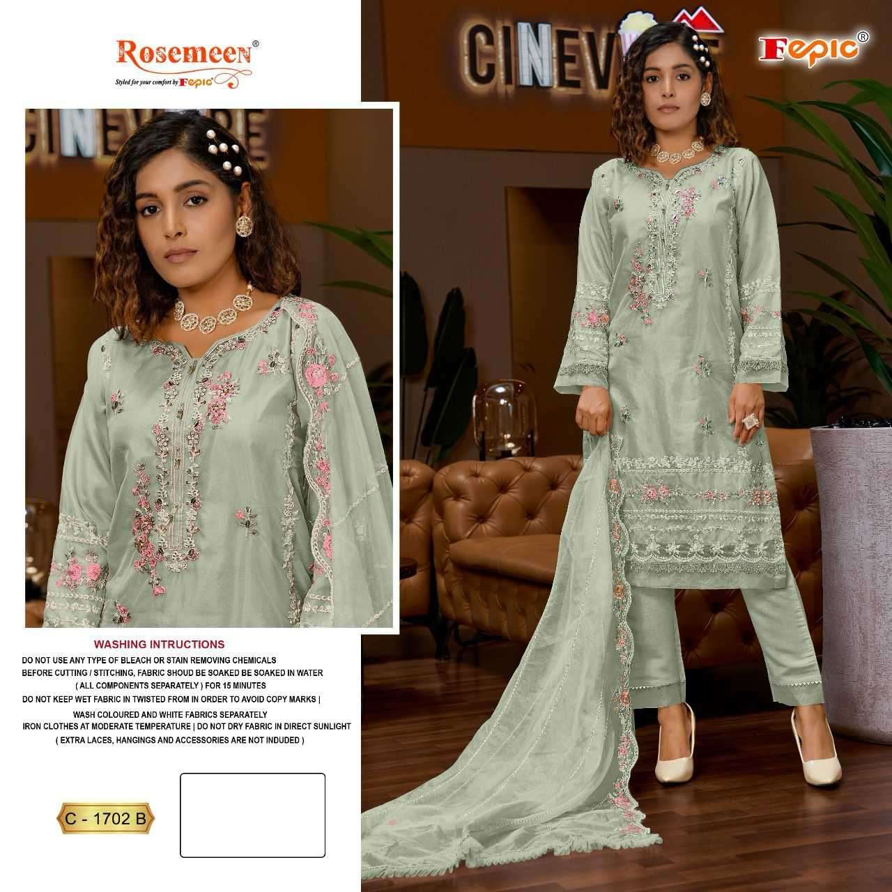 Fepic Rosemeen Organza Pakistani Unstitch Suit view 3