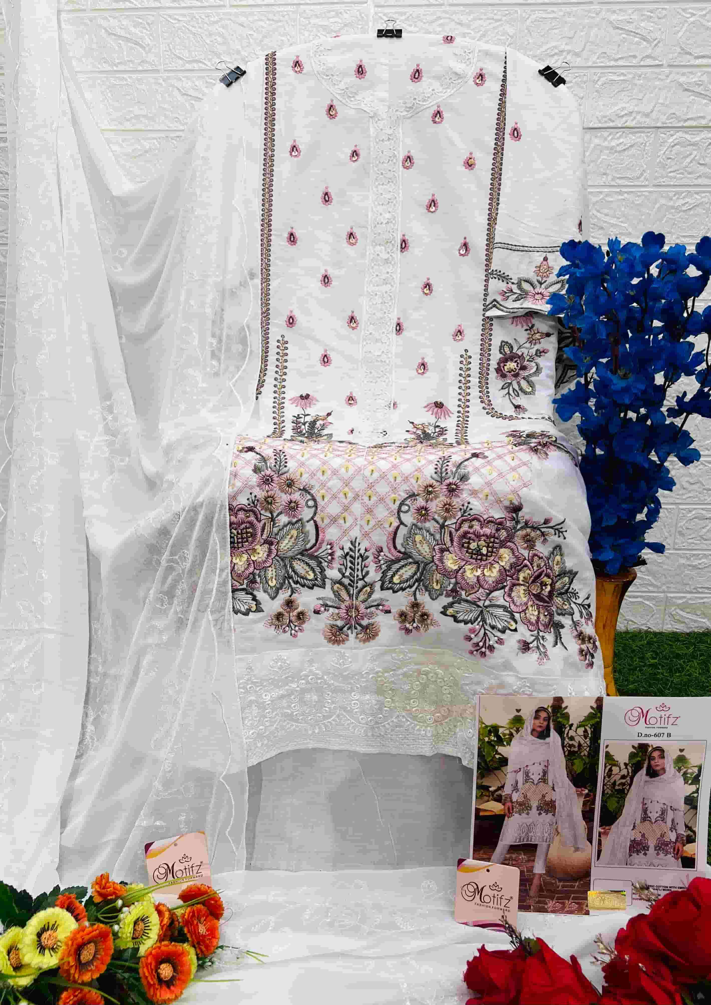 Motifz 607 B Designer Cotton Embroidered Suit view 2
