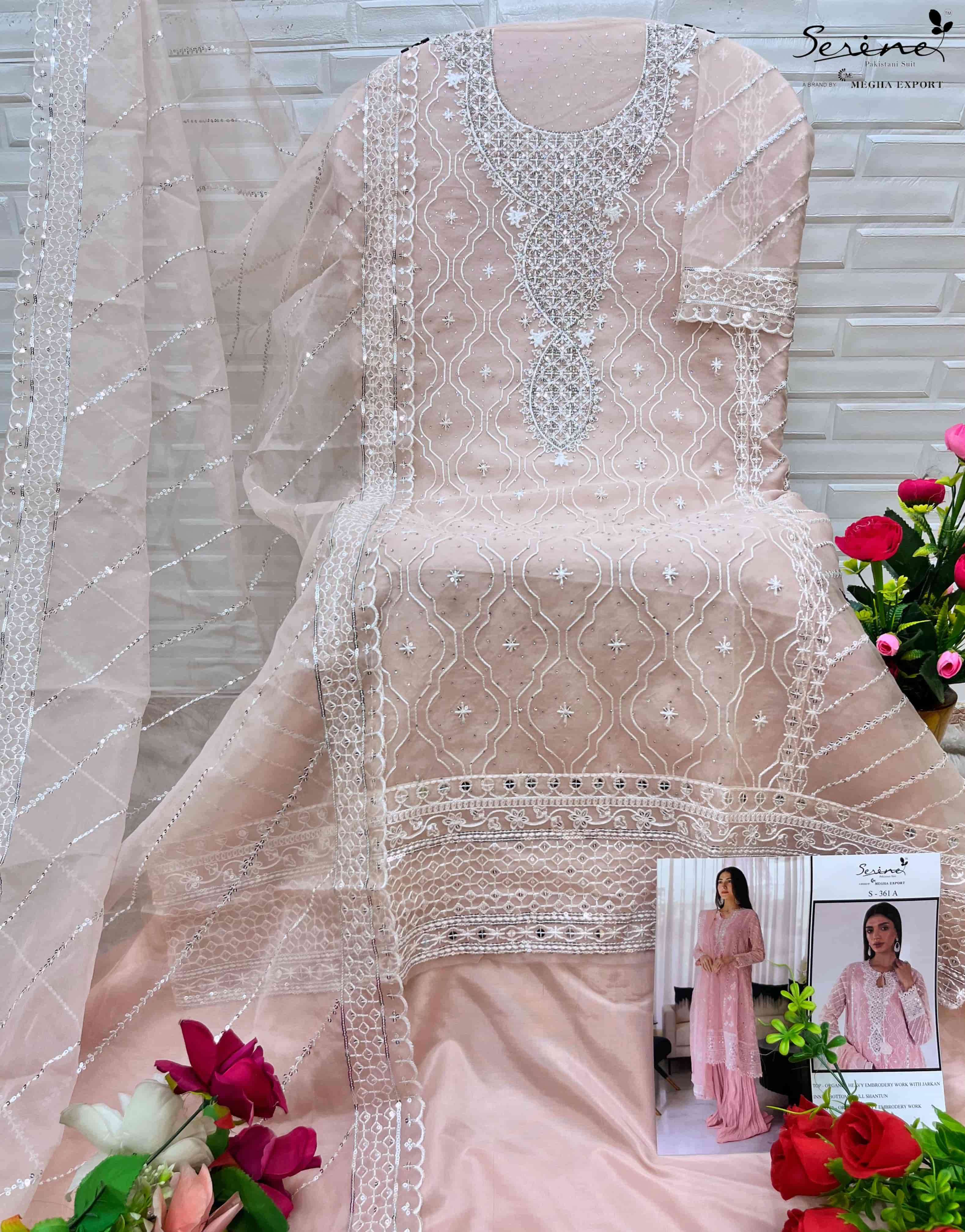 Megha Export S 361 Colors Pakistani Style Designer Organza Suit Wholesalers view 8