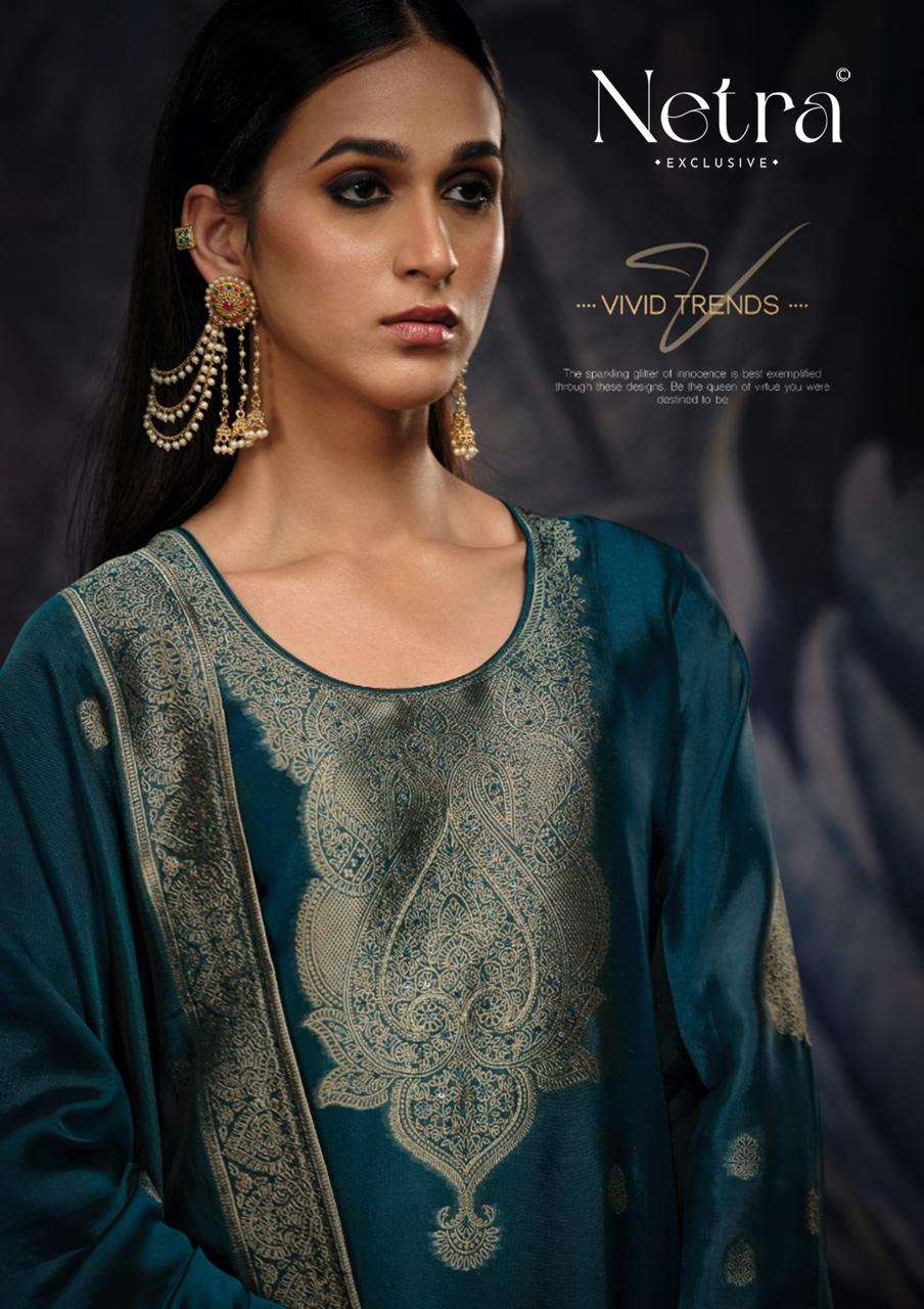 Netra Vrisa Blue Edition Partywear Style Jacquard Suit Latest Collection view 5