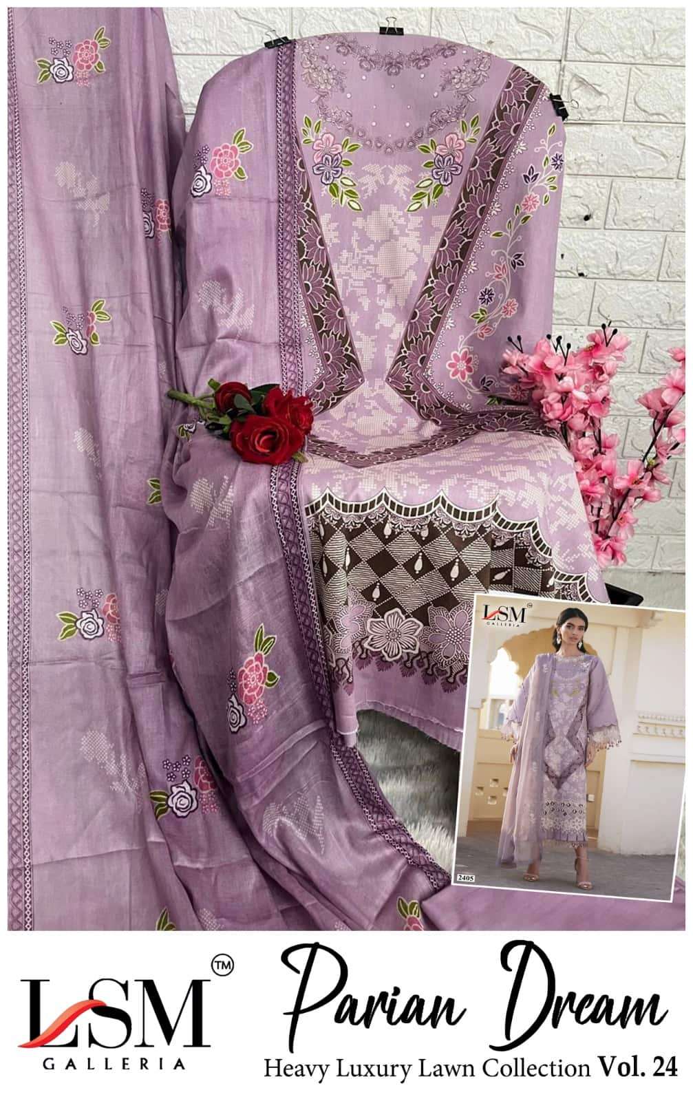 Lsm Parian Dream Vol 24 Printed Pure Lawn Dress Material view 3