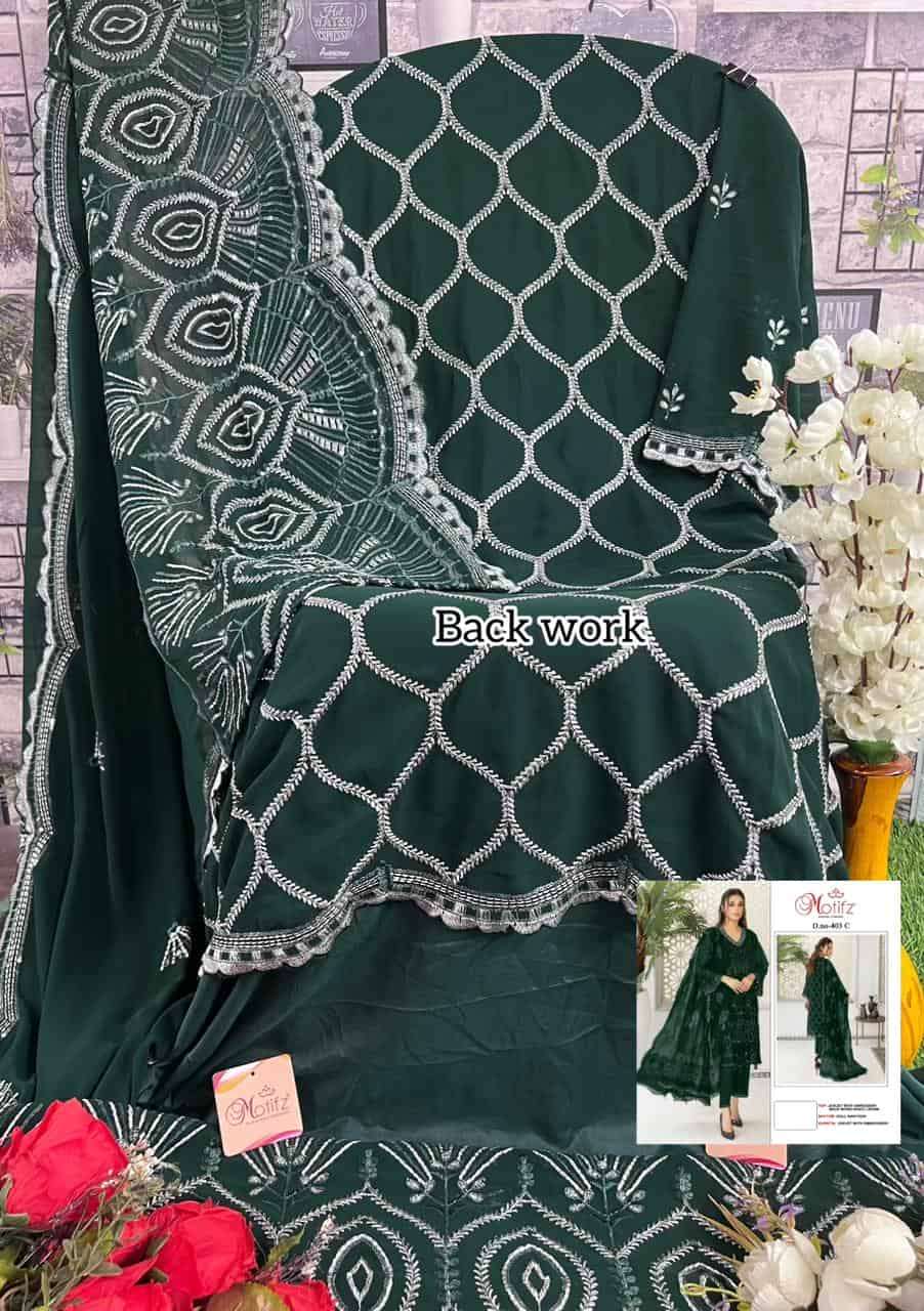 Motifz 403 Colors Pakistani Exclusive Designer Style Party wear Suit Wholesalers view 9