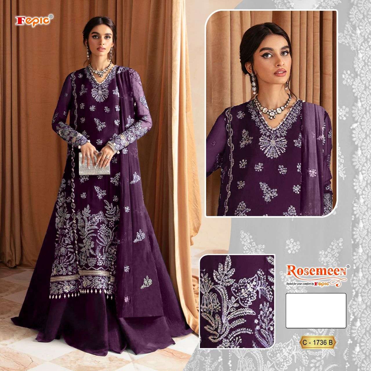 Fepic C 1736 Colors Georgette Pakistani Straight Suit Catalog Exporters view 7