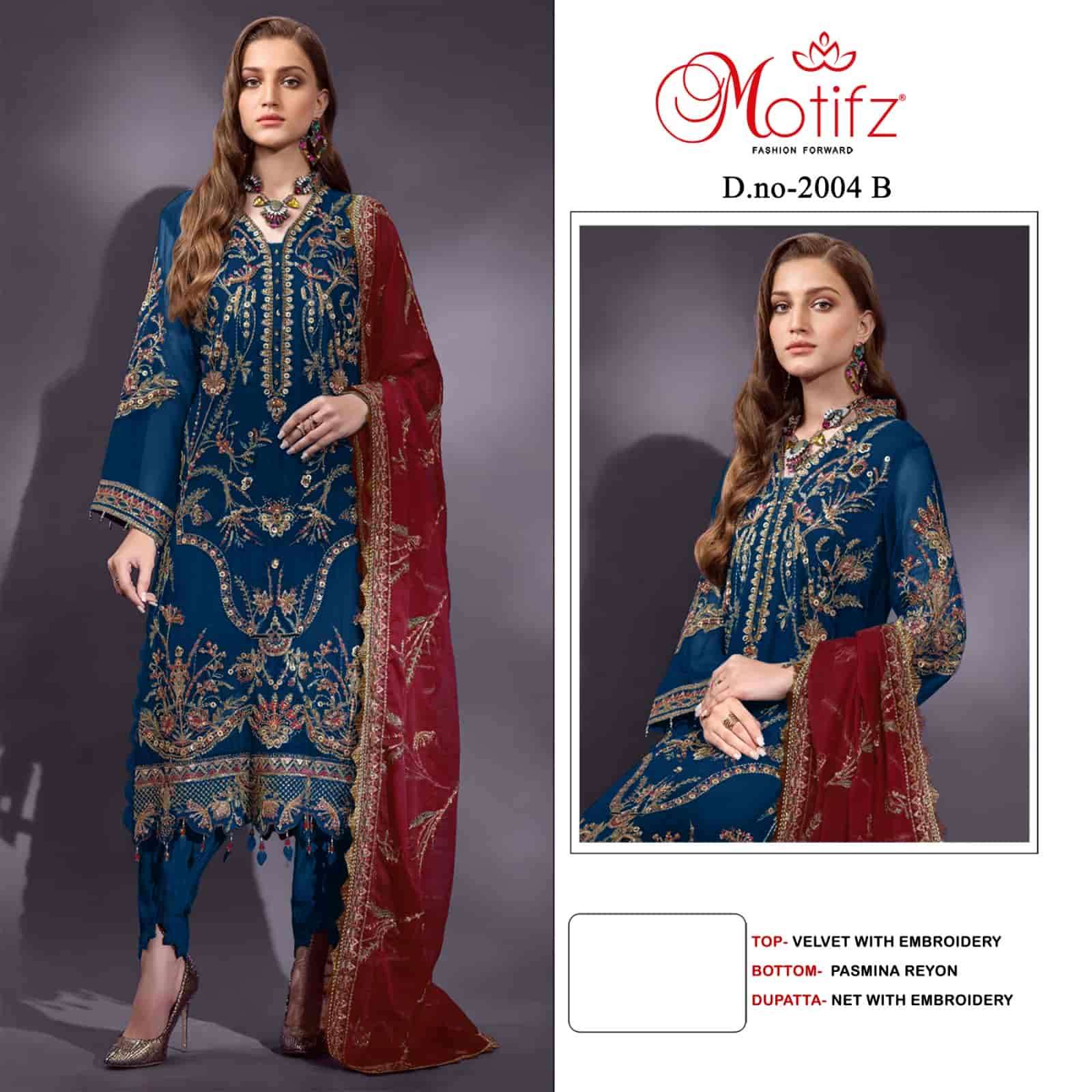 Motifz 2004 Colors Pakistani Festive Wear Style Designer Velvet Suit Wholesalers view 2