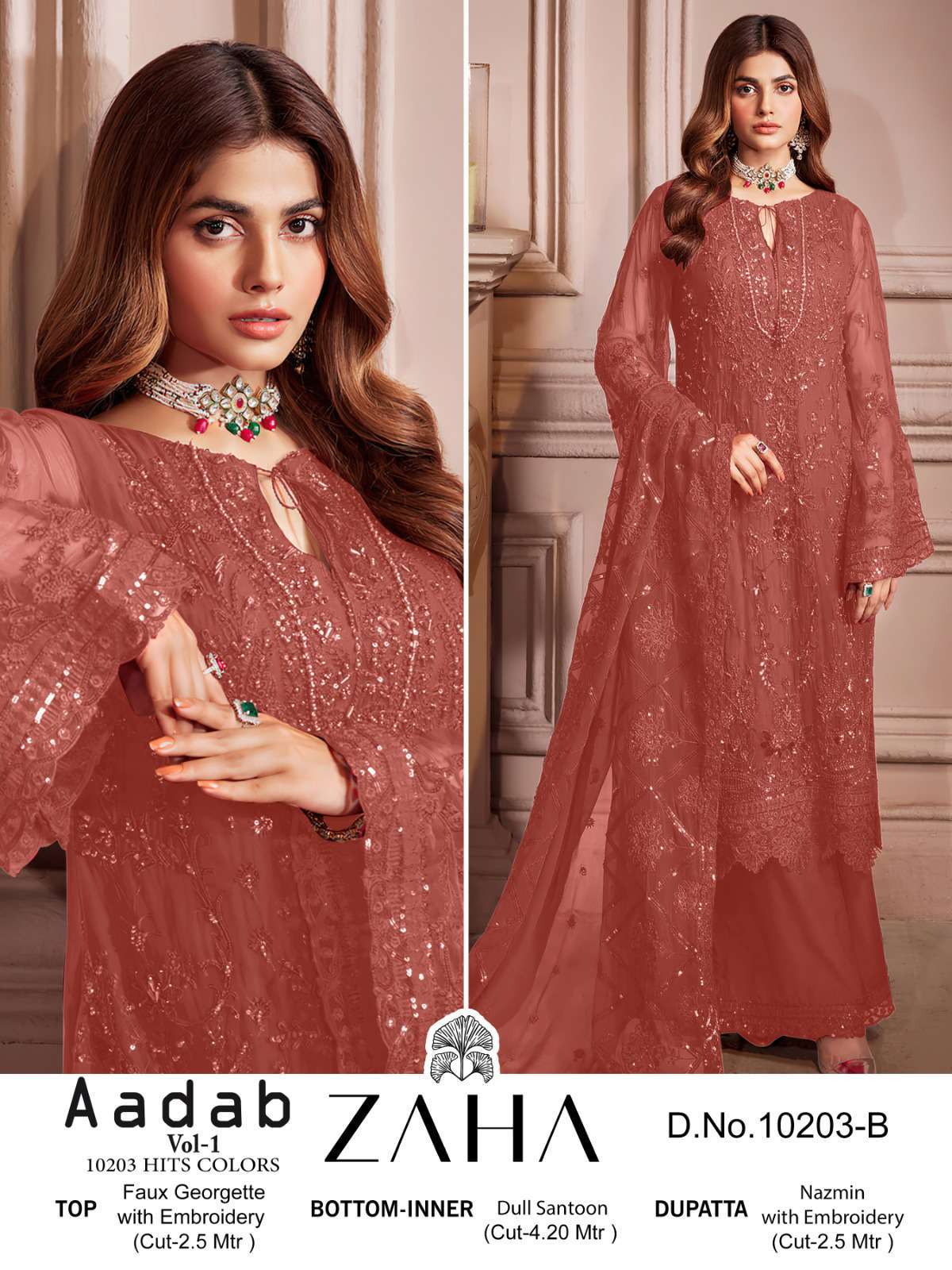 Zaha Aadab Vol 1 10203 Colors Fancy Georgette Pakistani Dress Wholesalers view 3