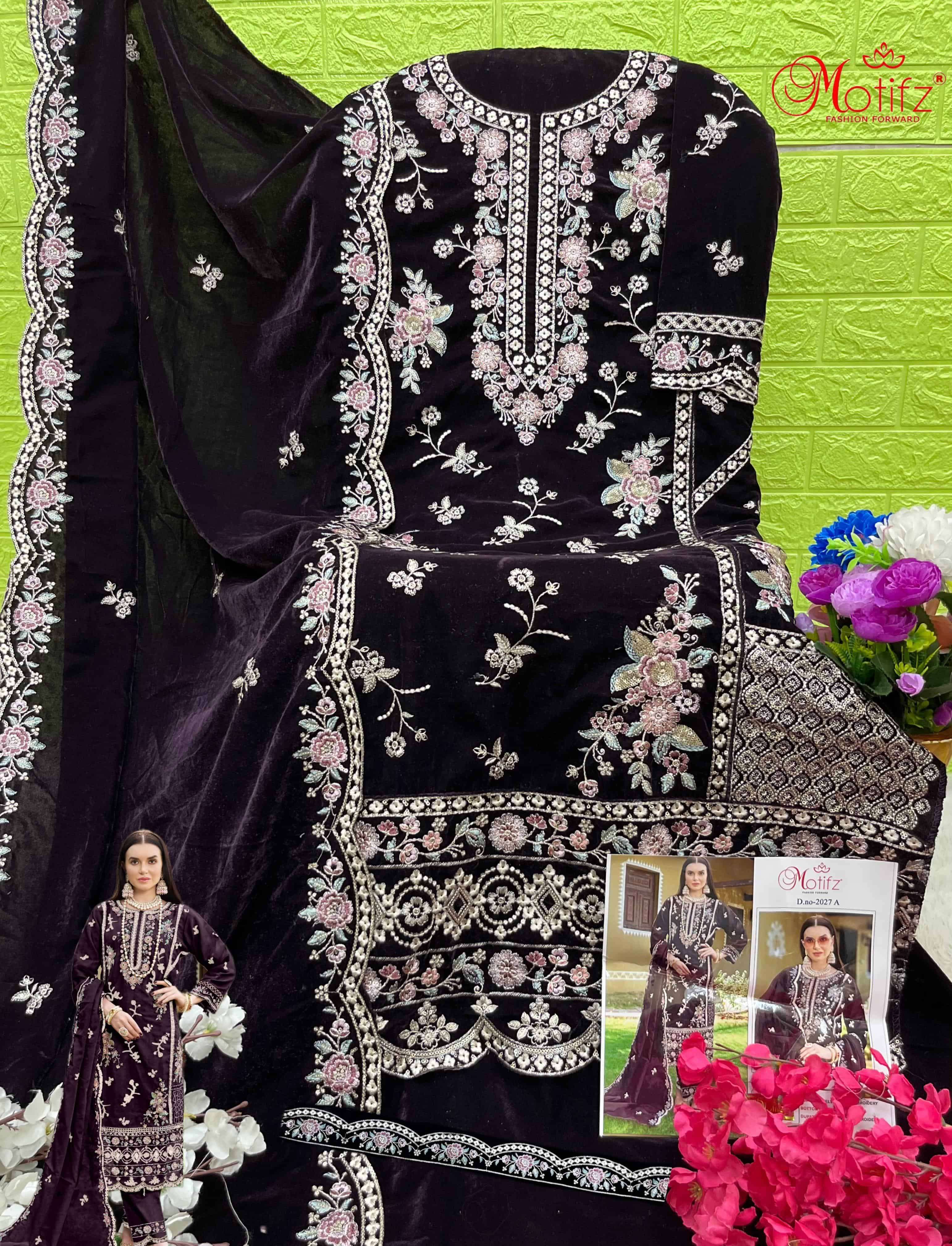 Motifz Designer Velvet Embroidered Salwar Suit view 9
