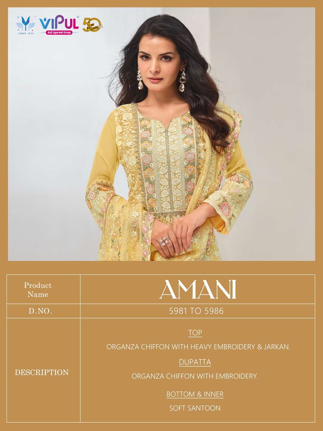 Vipul Fashion Amani 5981 To 5986 Designer Organza Partywear Suit view 19