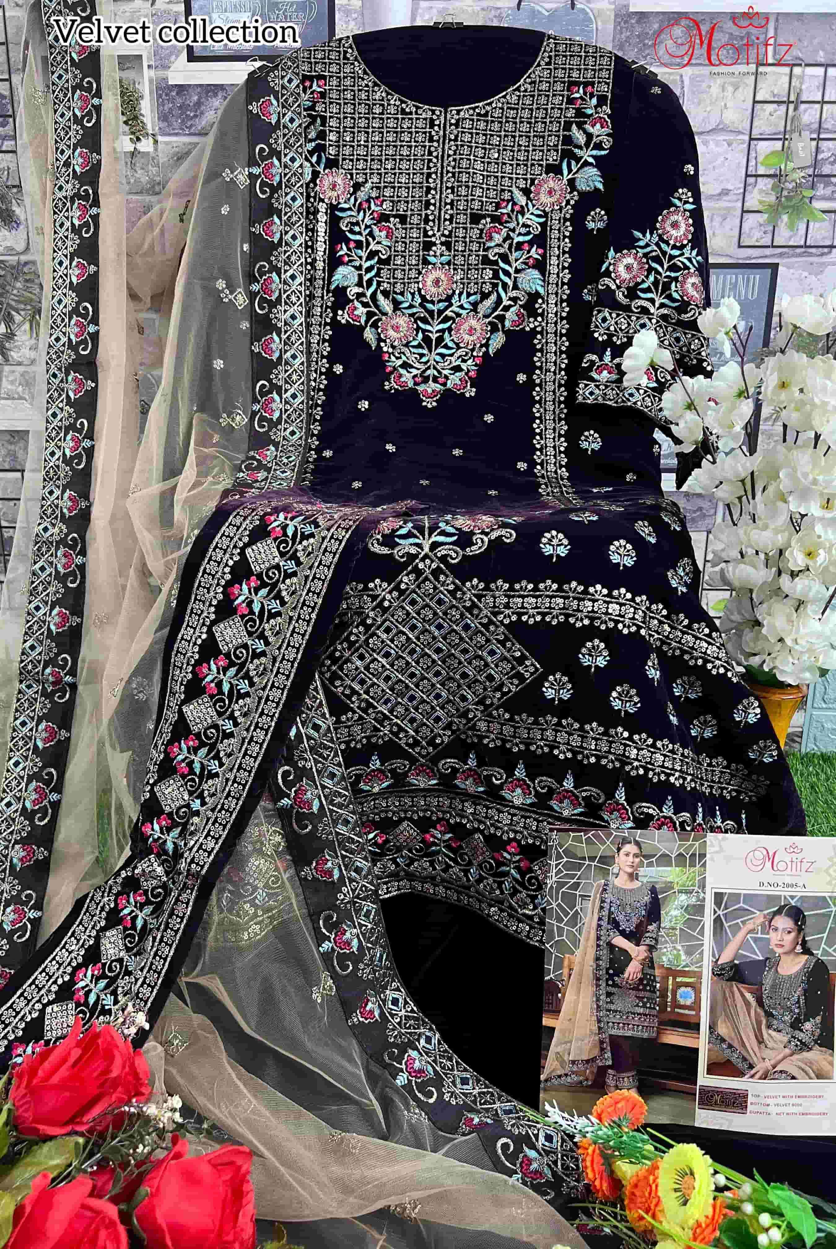Motifz 2005 Colors Pakistani Latest Designer Festive Collection Velvet Dress Exporters view 6