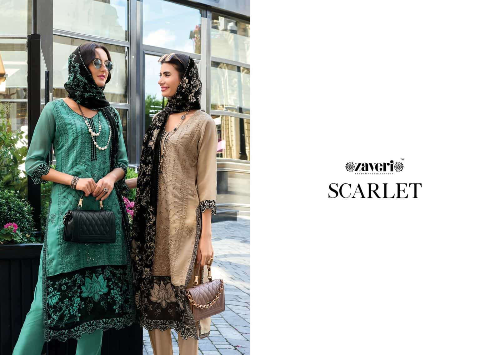 Zaveri Scarlet Fancy Designer Style Organza Embroidered Suit Wholesalers view 3