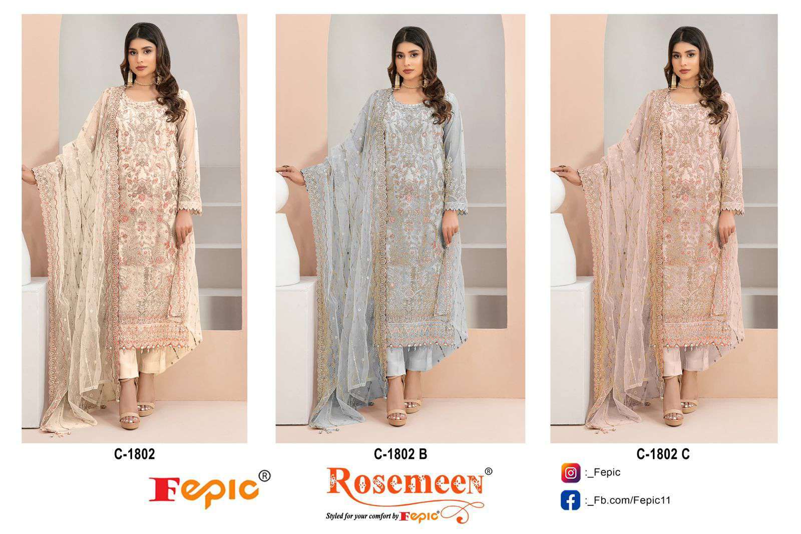 Fepic C 1802 Colors Pakistani Organza Partywear Designs Suit Wholesalers view 7