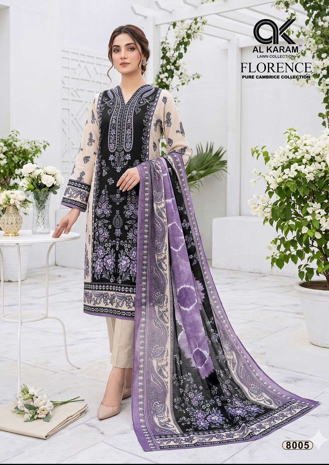 Al Karam Florence Vol 8 Pure Cambric Cotton Dress Material view 7