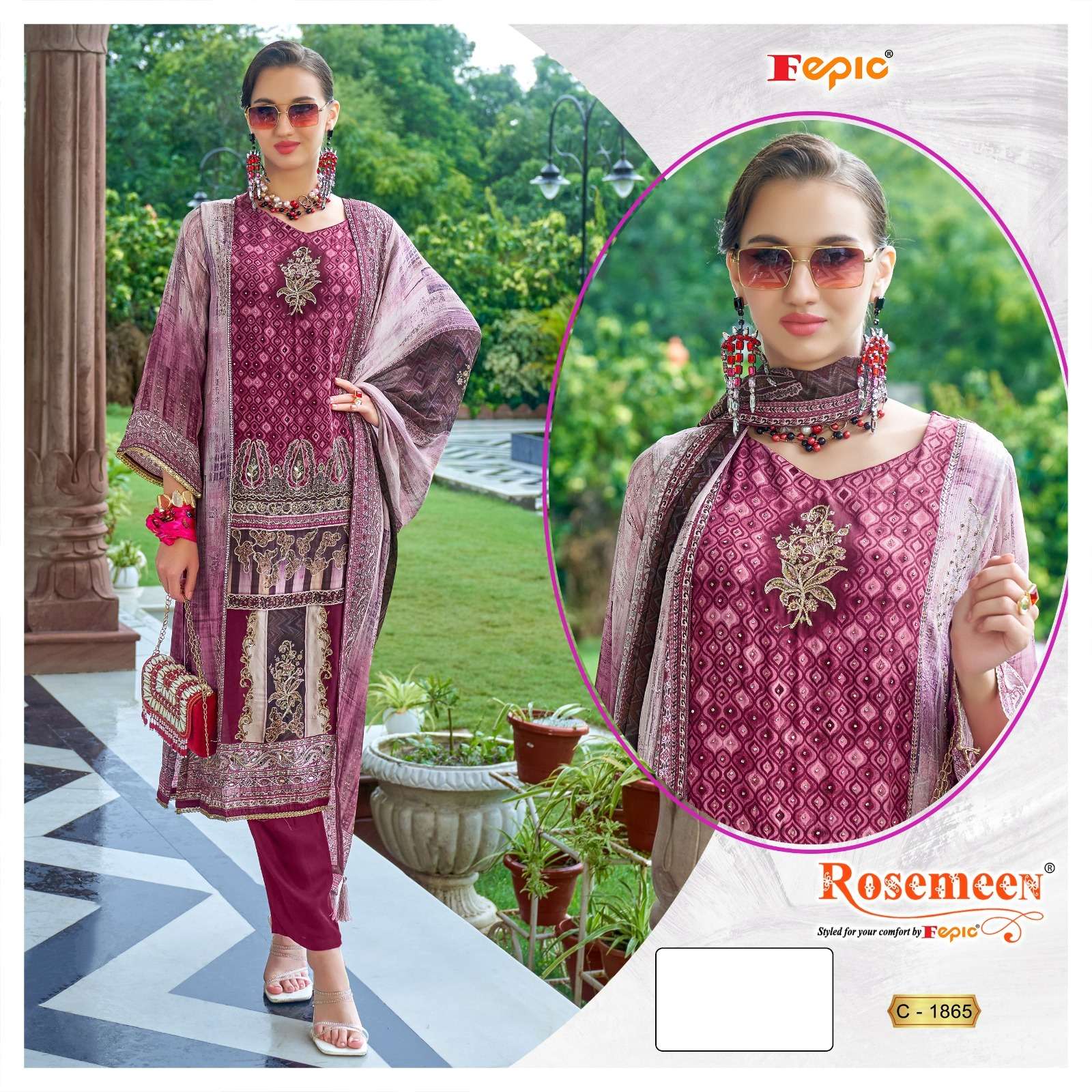 Fepic C 1865 A Pakistani Style Designer Crape suit Ensemble