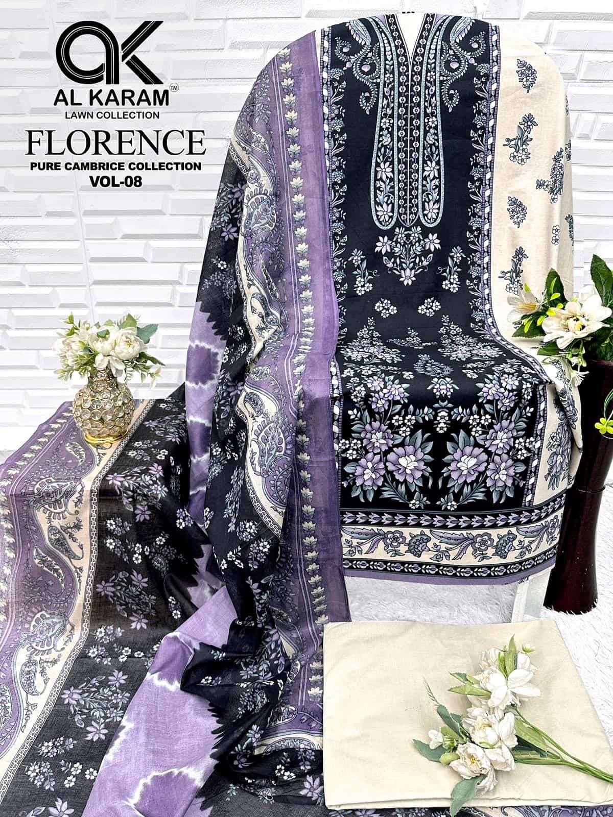 Al Karam Florence Vol 8 Pure Cambric Cotton Dress Material view 12