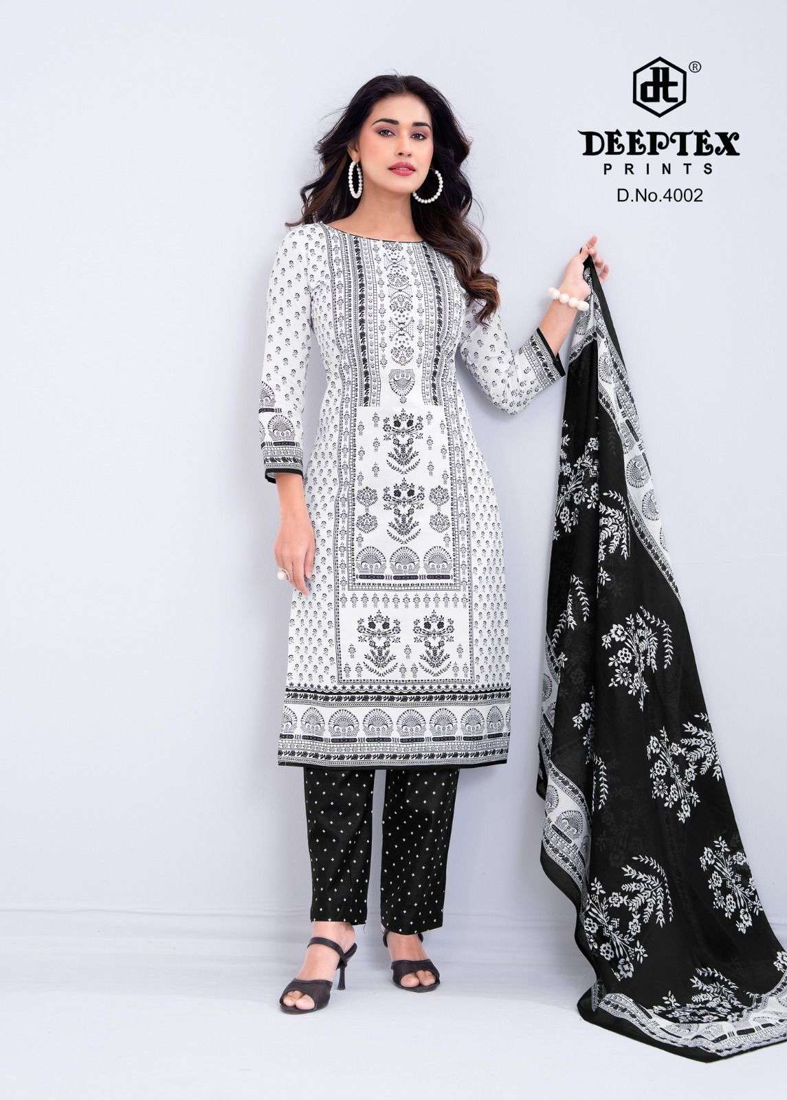 Deeptex Aaliza Black And White Vol 4 Pure Cotton Dress view 5