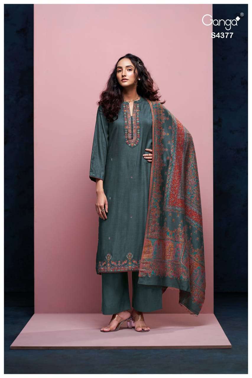 Ganga Fashion Trishka 4377 Pure Pashmina Fancy Winter Collection Suits view 4