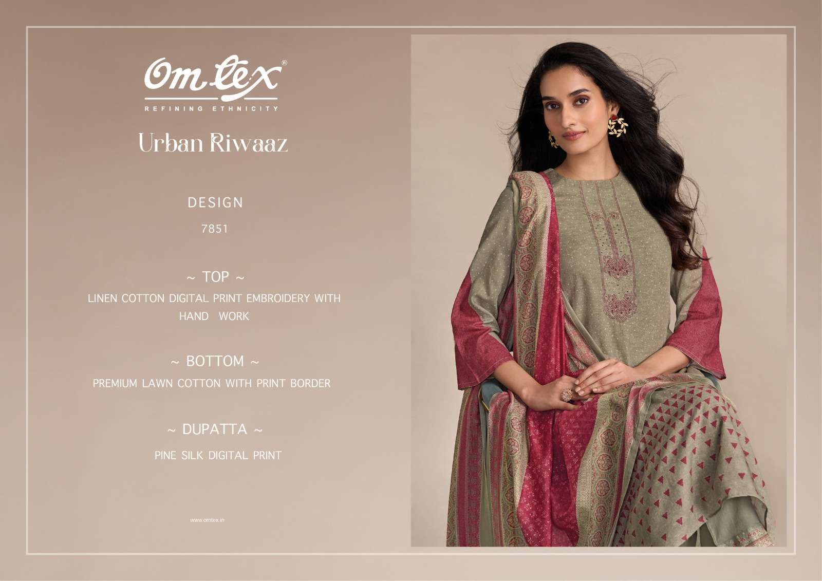 Omtex Urban Riwaaz Digital Printed Linen Cotton Suit New Designs view 3