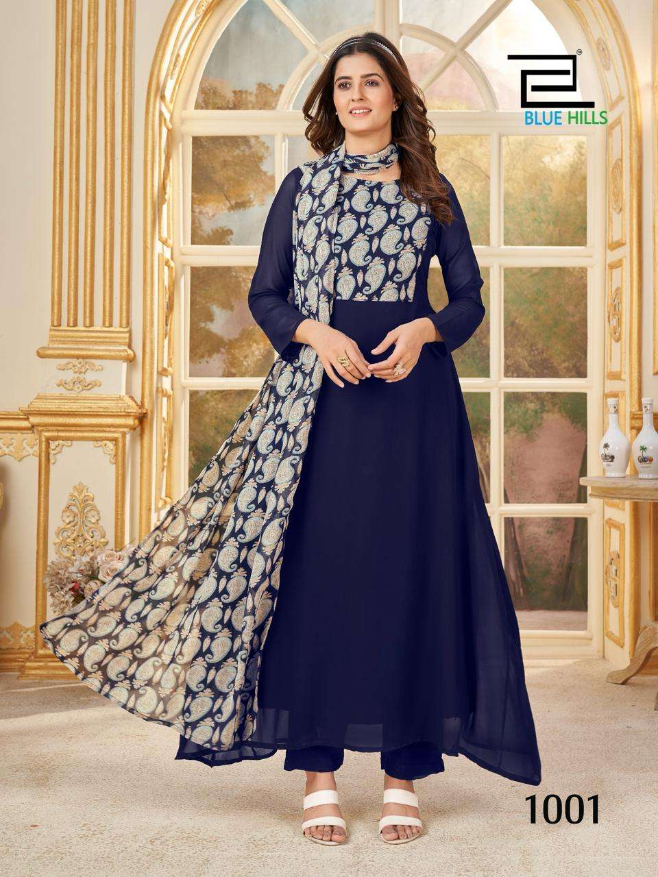 Blue Hills Nithya Fancy Georgette Anarkali Style Kurti Pant Dupatta New Designs view 8