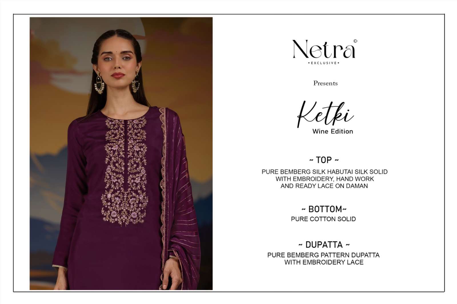 Netra Ketki Wine Edition Designer Ladies Wear Pure Bemberg Silk Suits view 3