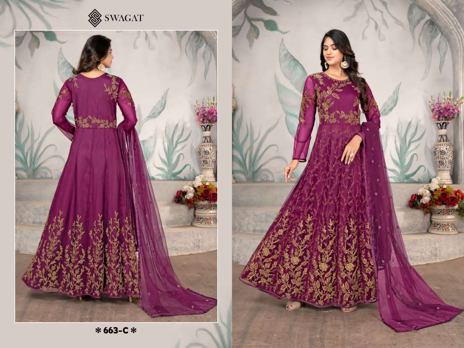 Swagat 663 Colors Fancy Net Latest Partywear Gown view 2