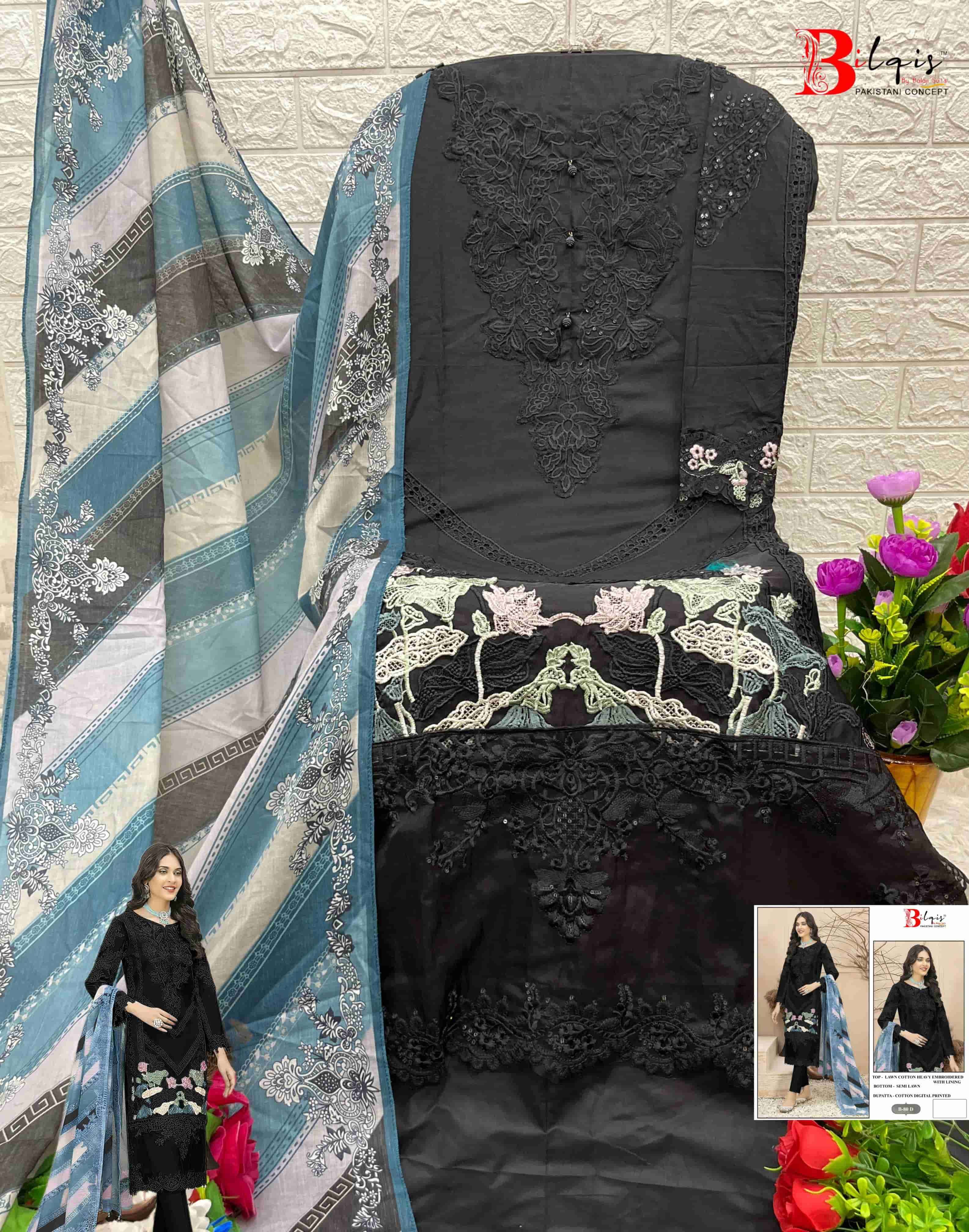 Bilqish B 80 Colors Pakistani Designer Cotton Embroidered salwar Suit Exporter view 6