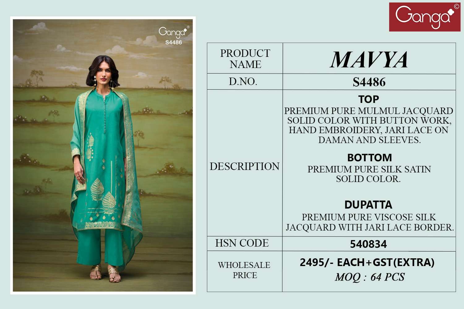 Ganga Fashion Mavya 4486 Fancy Jacquard Designs Suit Collection view 3