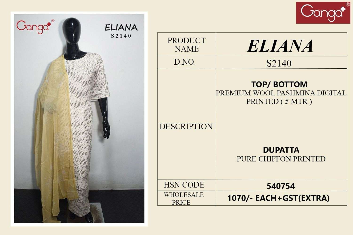Ganga Eliana Digital Print Pashmina Branded Winter Suits view 20