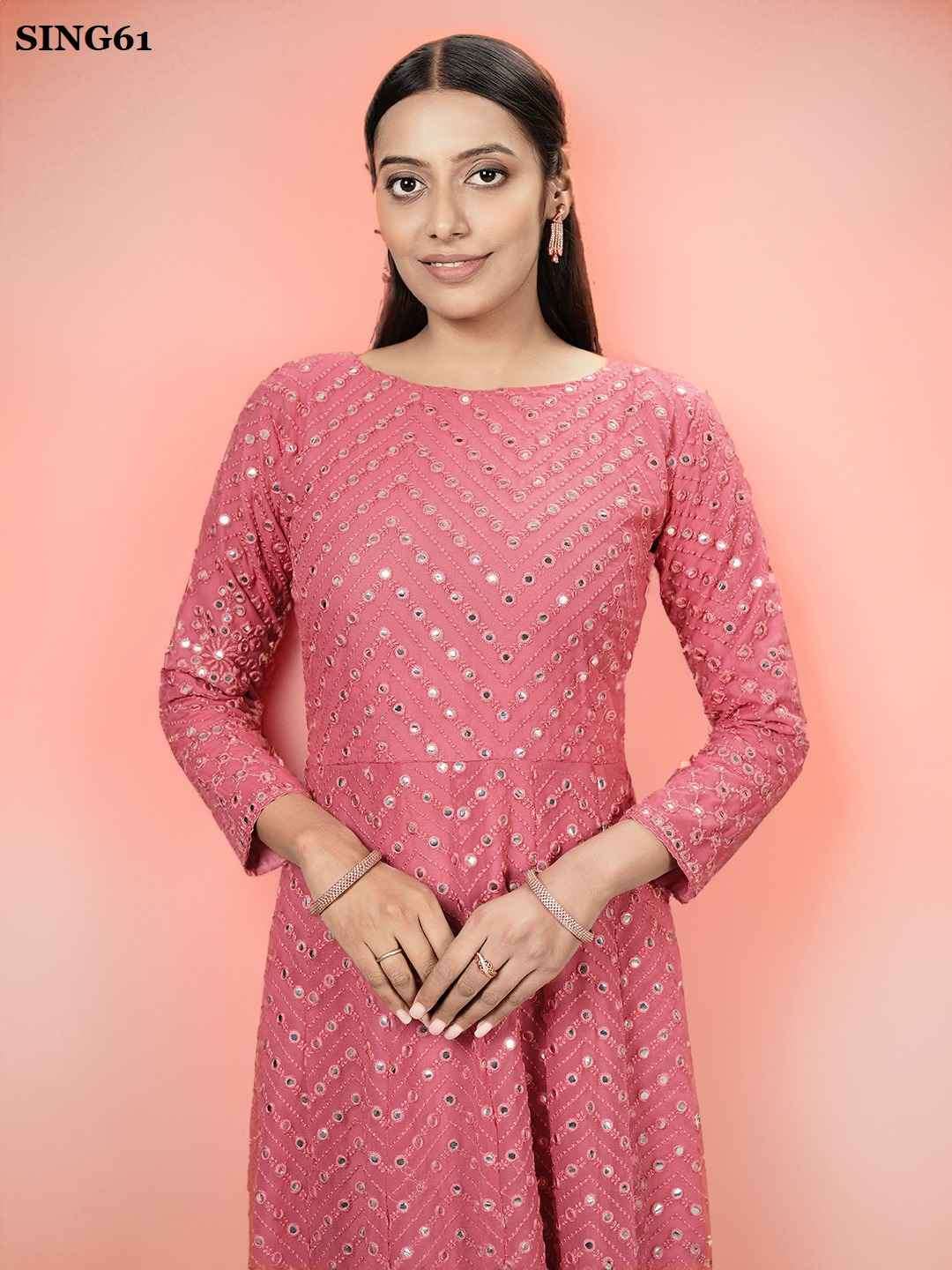 Arya Designs Pink Georgette Partywear Gown view 2