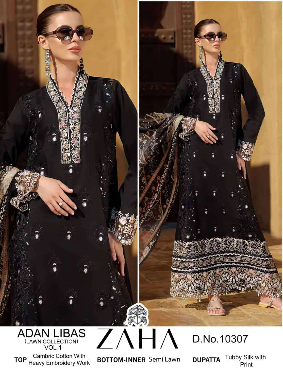 Zaha Adan Libas Lawn Collection Vol 1 Festive Wear Style Embroidered Cotton Suit Wholesalers view 3