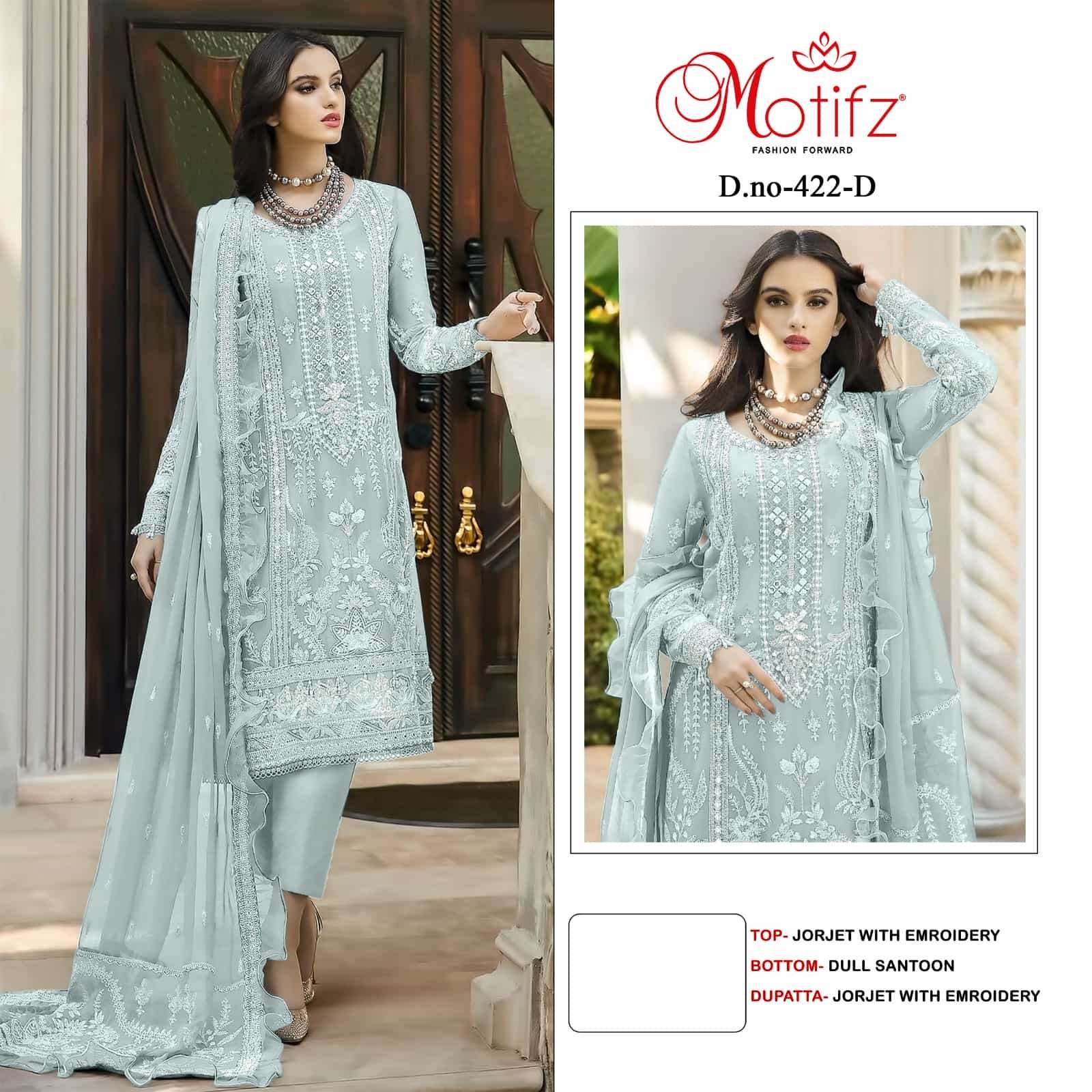 Motifz 422 Colors Party Wear Style Designer Pakistani Salwar Suit Wholesalers view 3