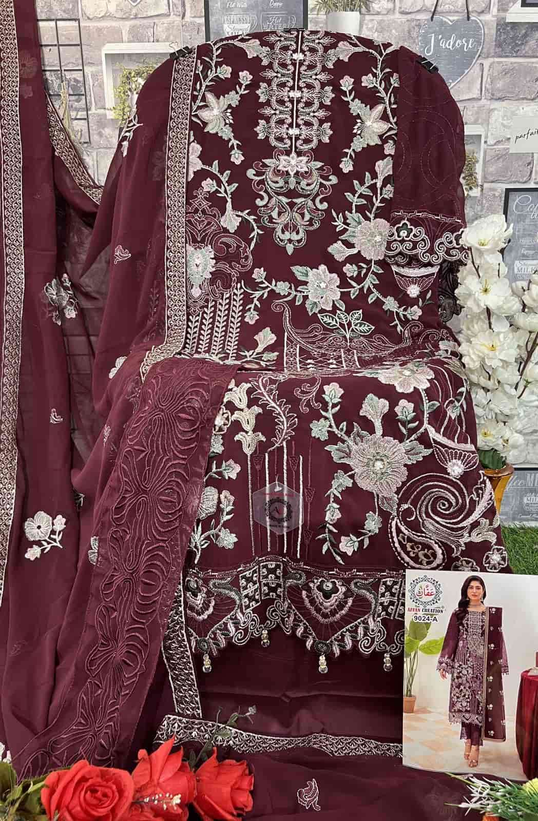 Affan Creation 9024 Colors Heavy Embroidered Designer Unstitched Suit Collection view 9