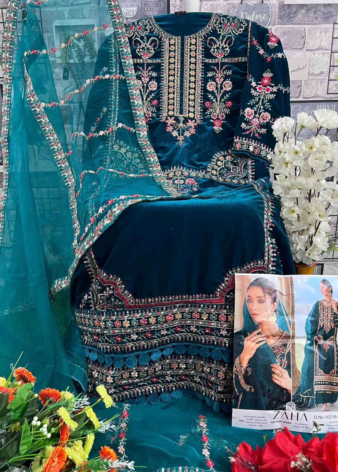Zaha 10219 C Heavy Designer Style Pakistani Velvet Suit view 2