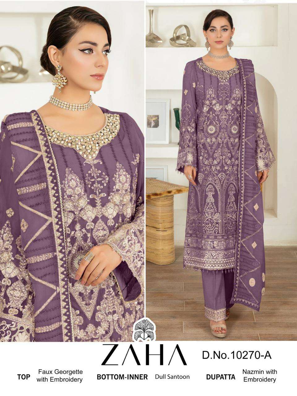 Zaha 10270-A Festive Heavy Embroidery Suit view 2