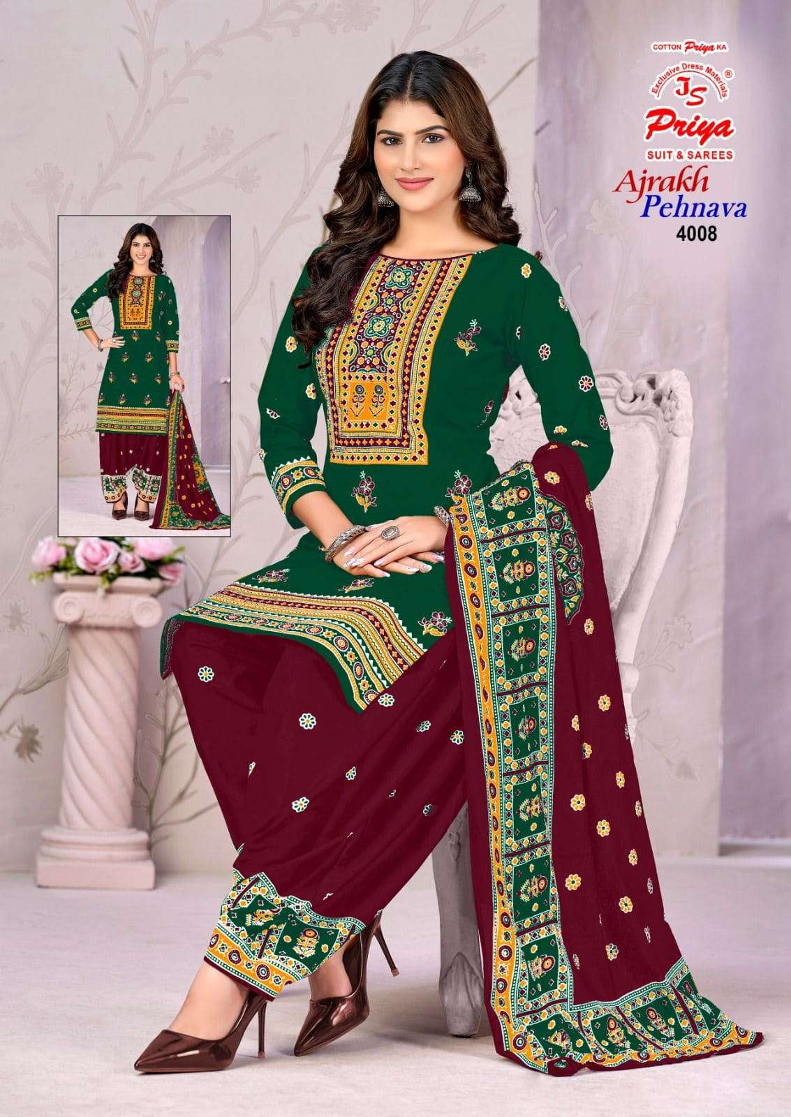 Js Priya Ajrakh Pehnava Vol 4 Premium Wear Cotton Dress Material view 4