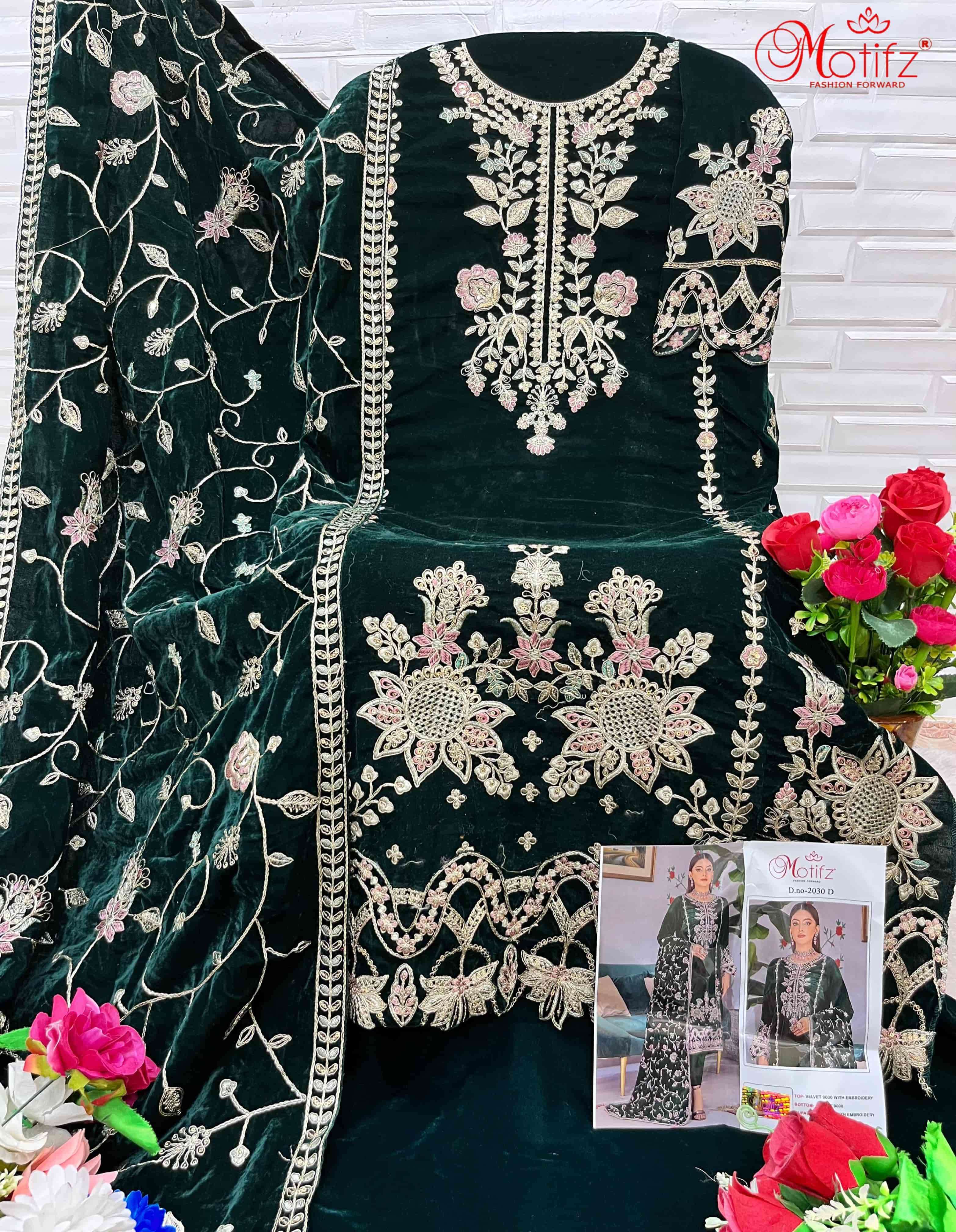 Motifz Designer Velvet Pakistani Suit view 6