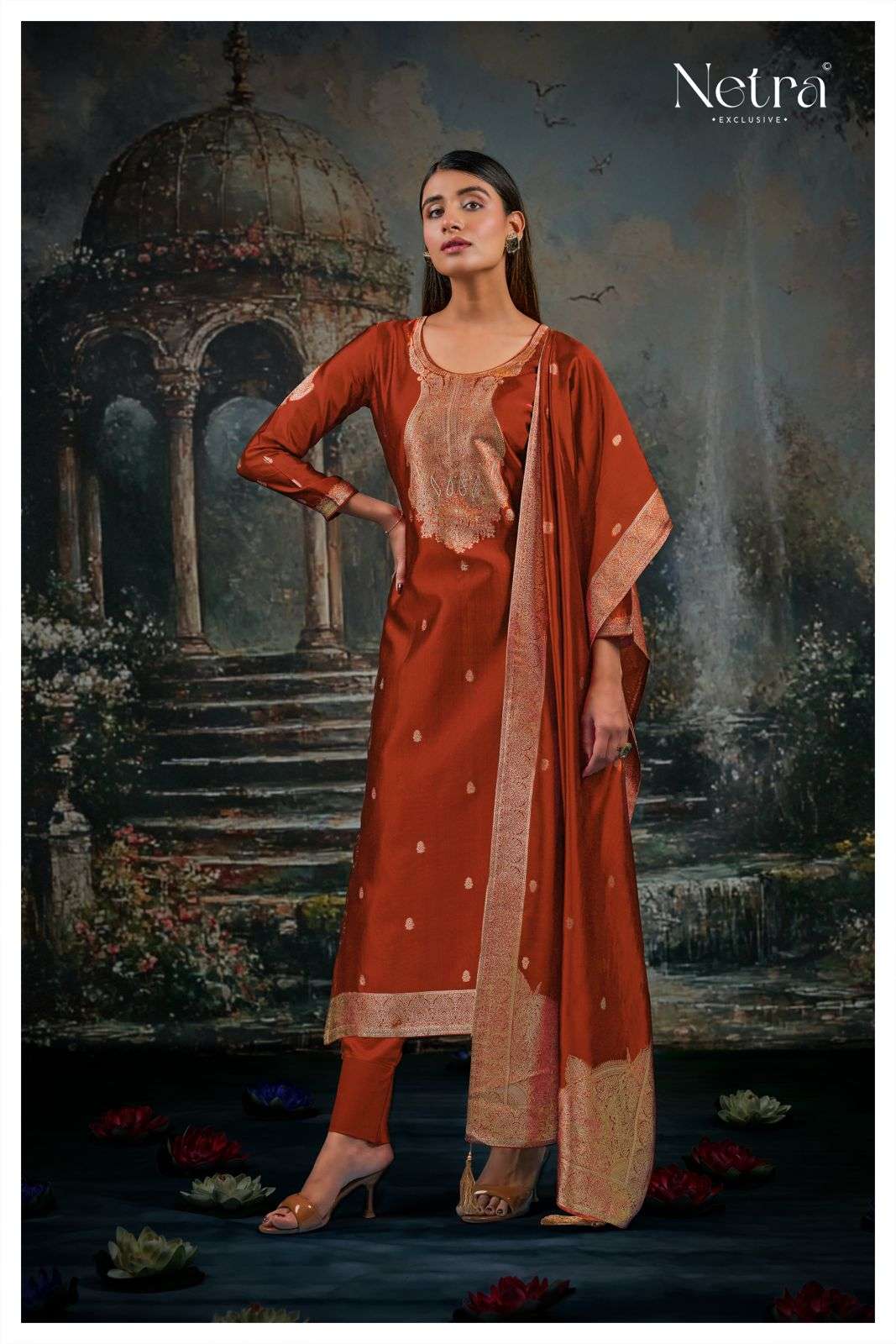 Netra Vrisa Rust Edition Jacquard Suit view 3