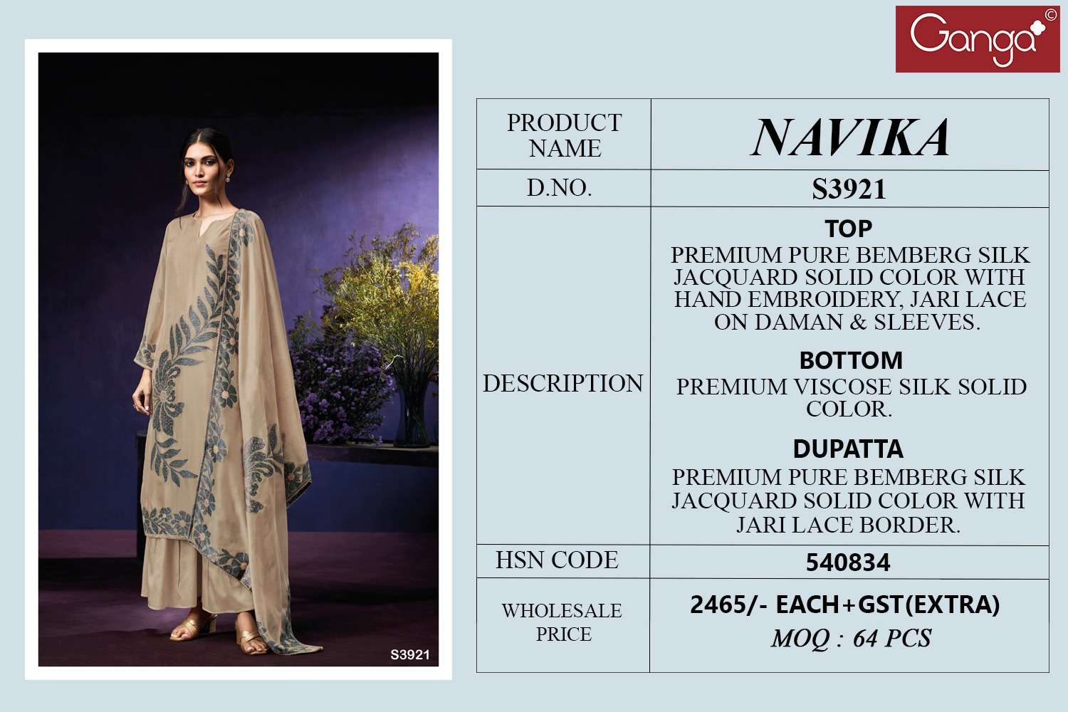 Ganga Fashion Navika 3921 Pure Bemberg Silk Suit Premium Collection view 3