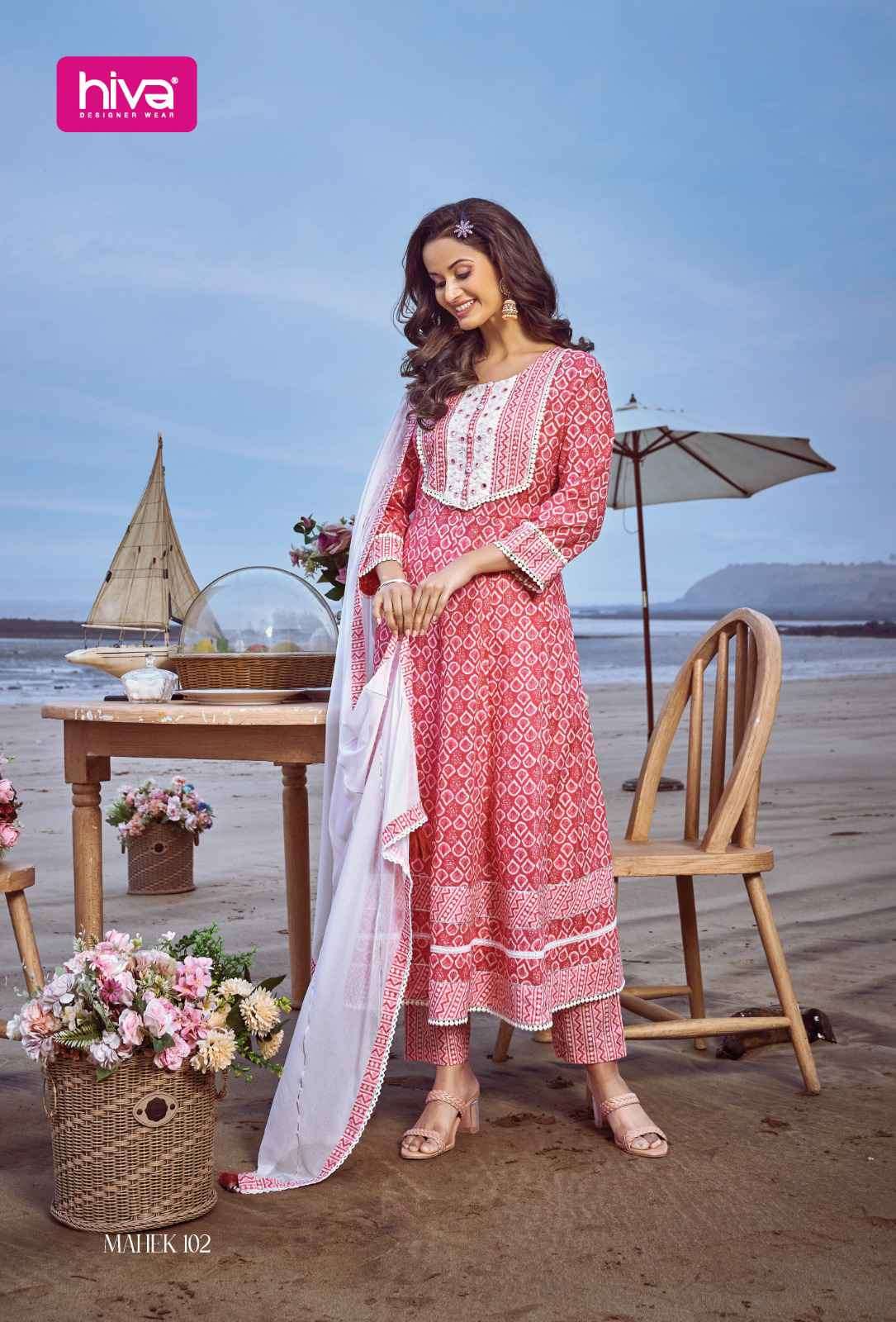 Hiva Mahek Pure Cotton Exclusive Anarkali Style Dress Combo Designs view 4