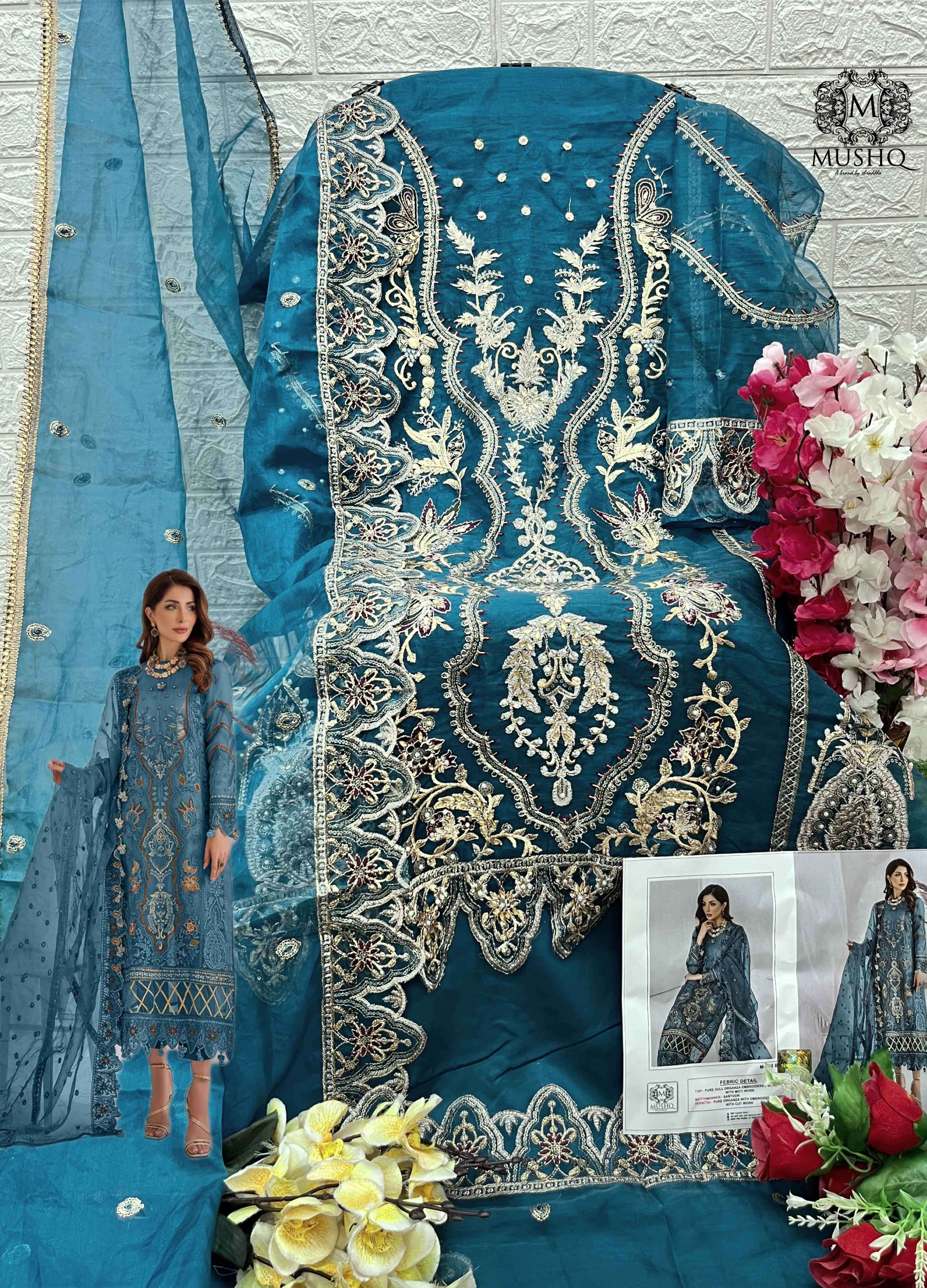 Mushq M 293 Colors New Designer Organza Pakistani Suit Wholesalers view 6