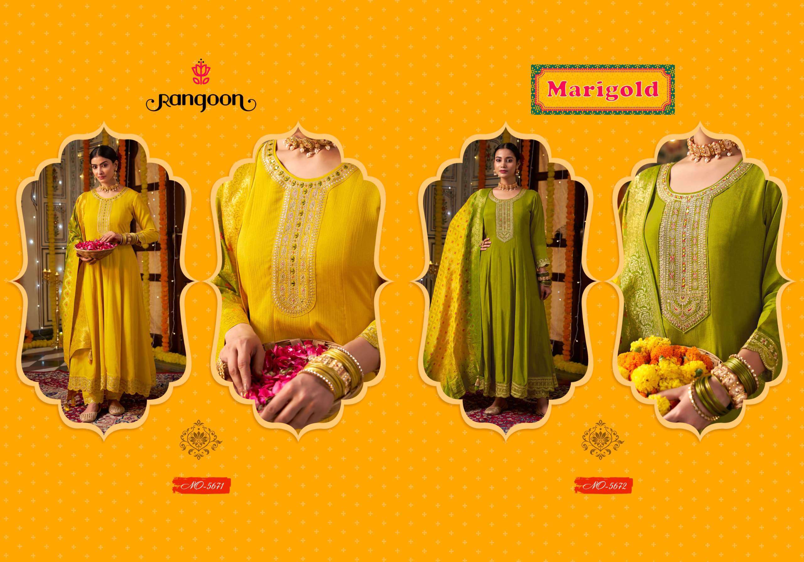 Rangoon Marigold Stylish Anarkali Pattern Suit Latest view 8