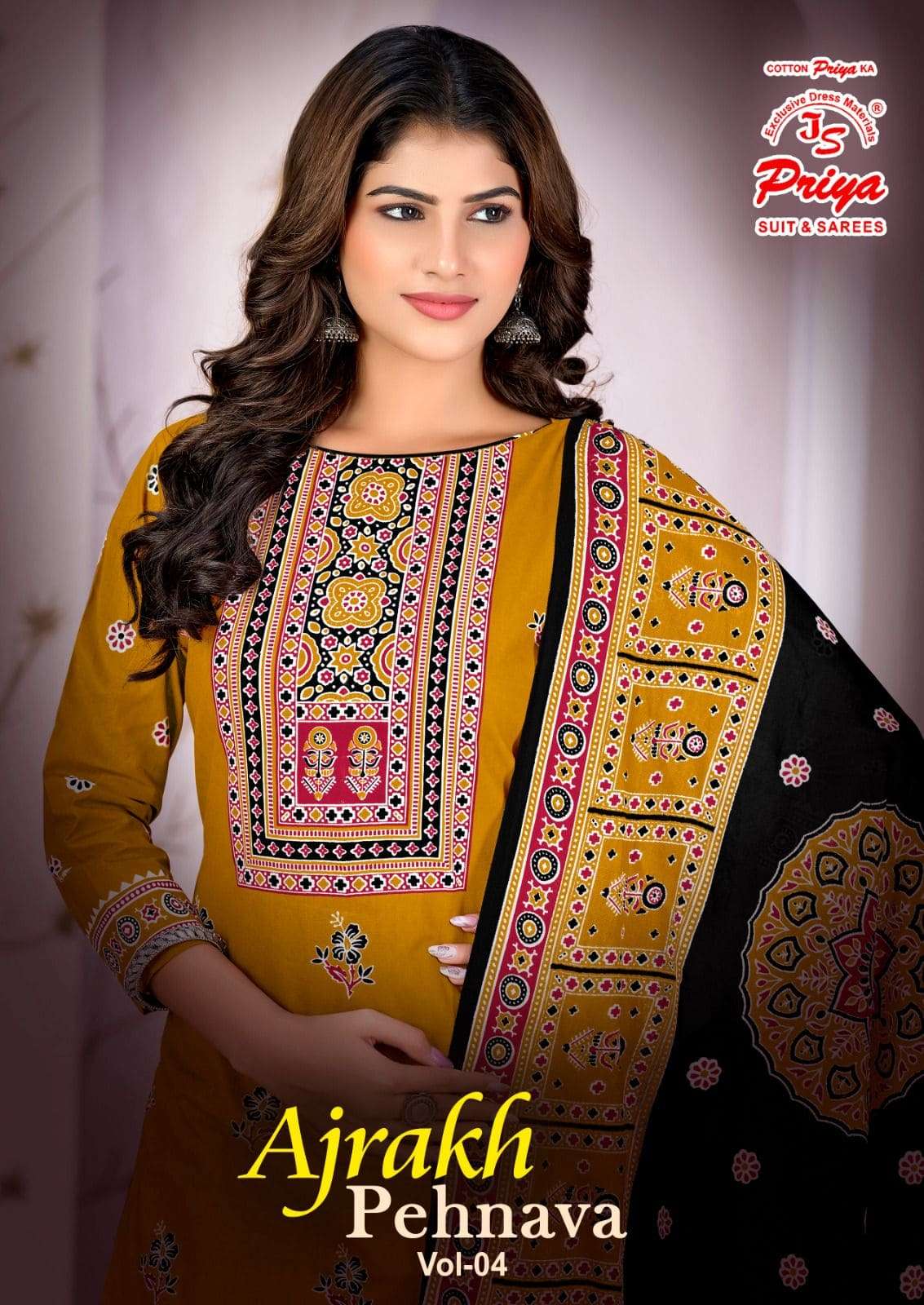 Js Priya Ajrakh Pehnava Vol 4 Premium Wear Cotton Dress Material view 3