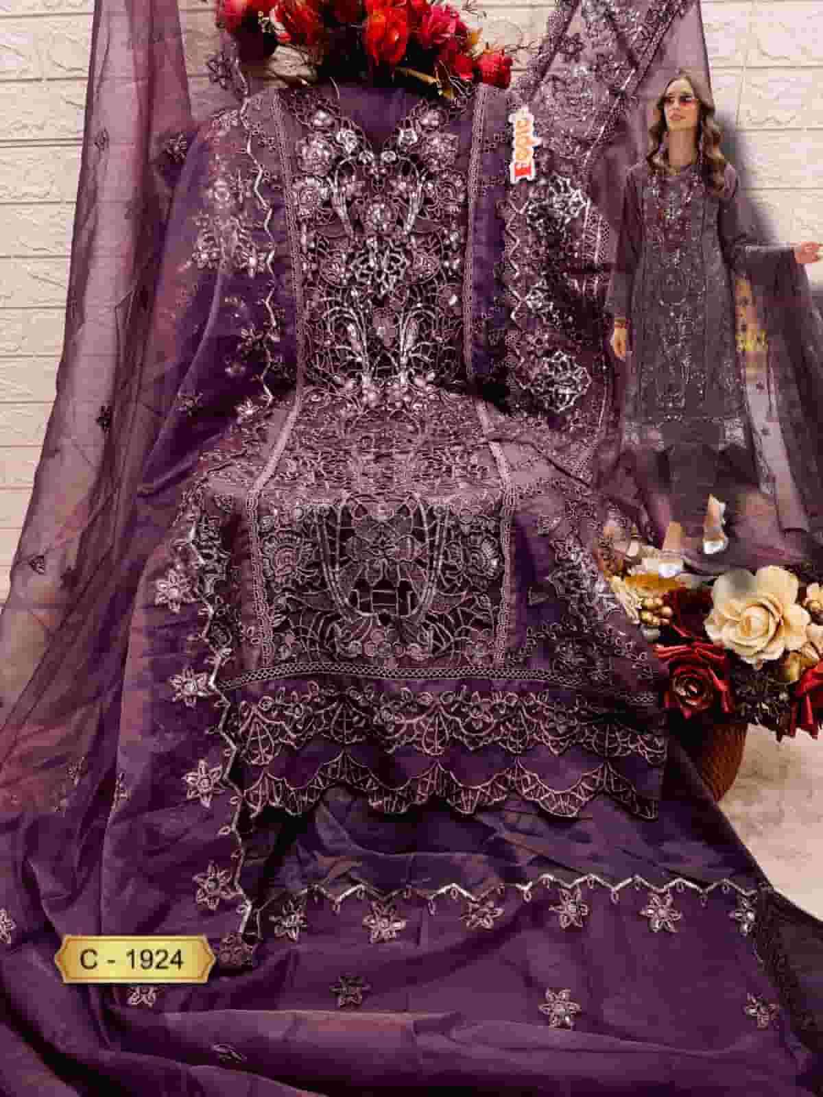 Fepic C 1924 Colors Pakistani Style Designer Organza Salwar Kameez Wholesalers view 5
