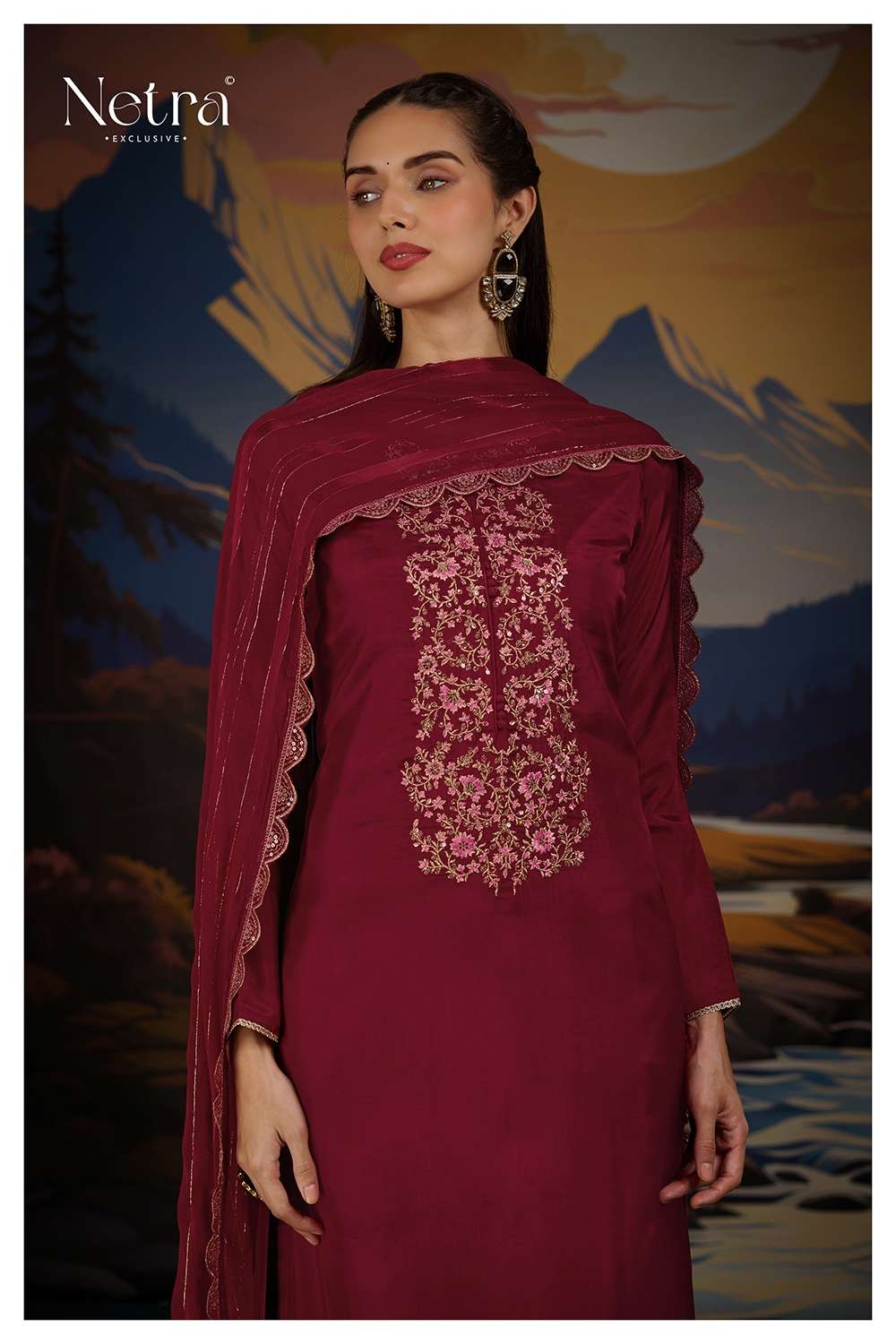 Netra Ketki Maroon Edition Unstitch Ladies Wear Designer Suits view 3